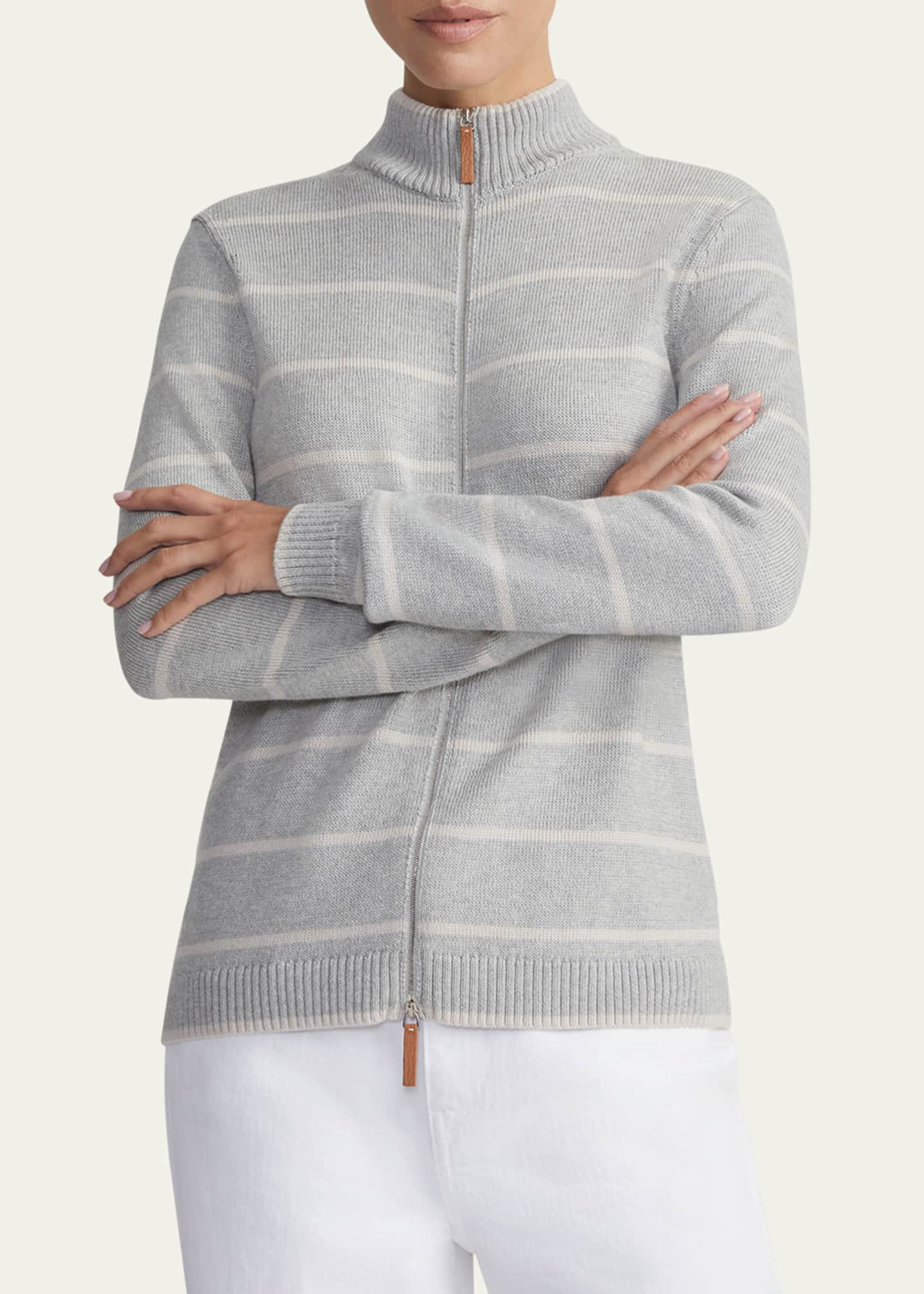 Lafayette 148 New York Striped Zip-Front Knit Jacket Image 4 of 5