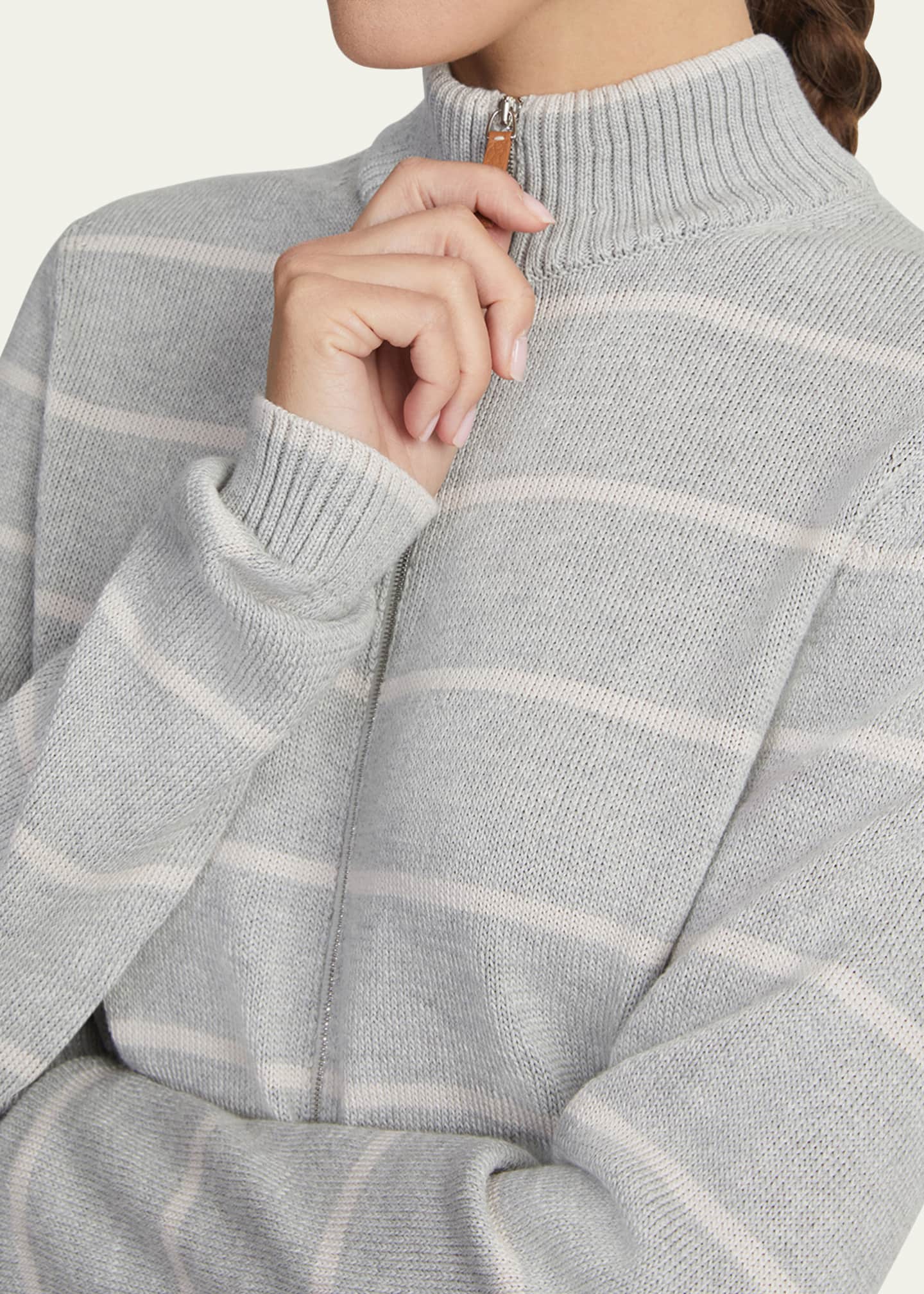 Lafayette 148 New York Striped Zip-Front Knit Jacket Image 5 of 5