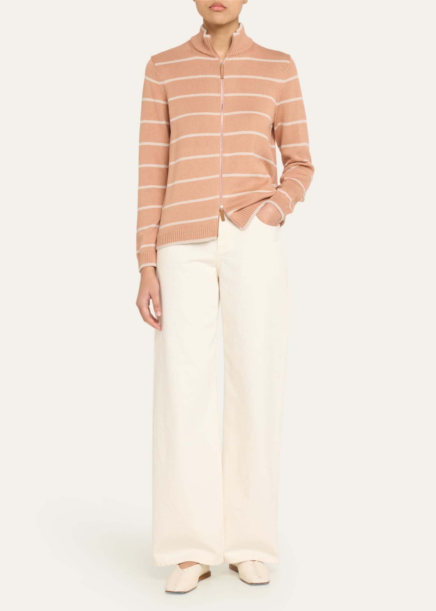 Lafayette 148 New York Striped Zip-Front Knit Jacket Image 2 of 5