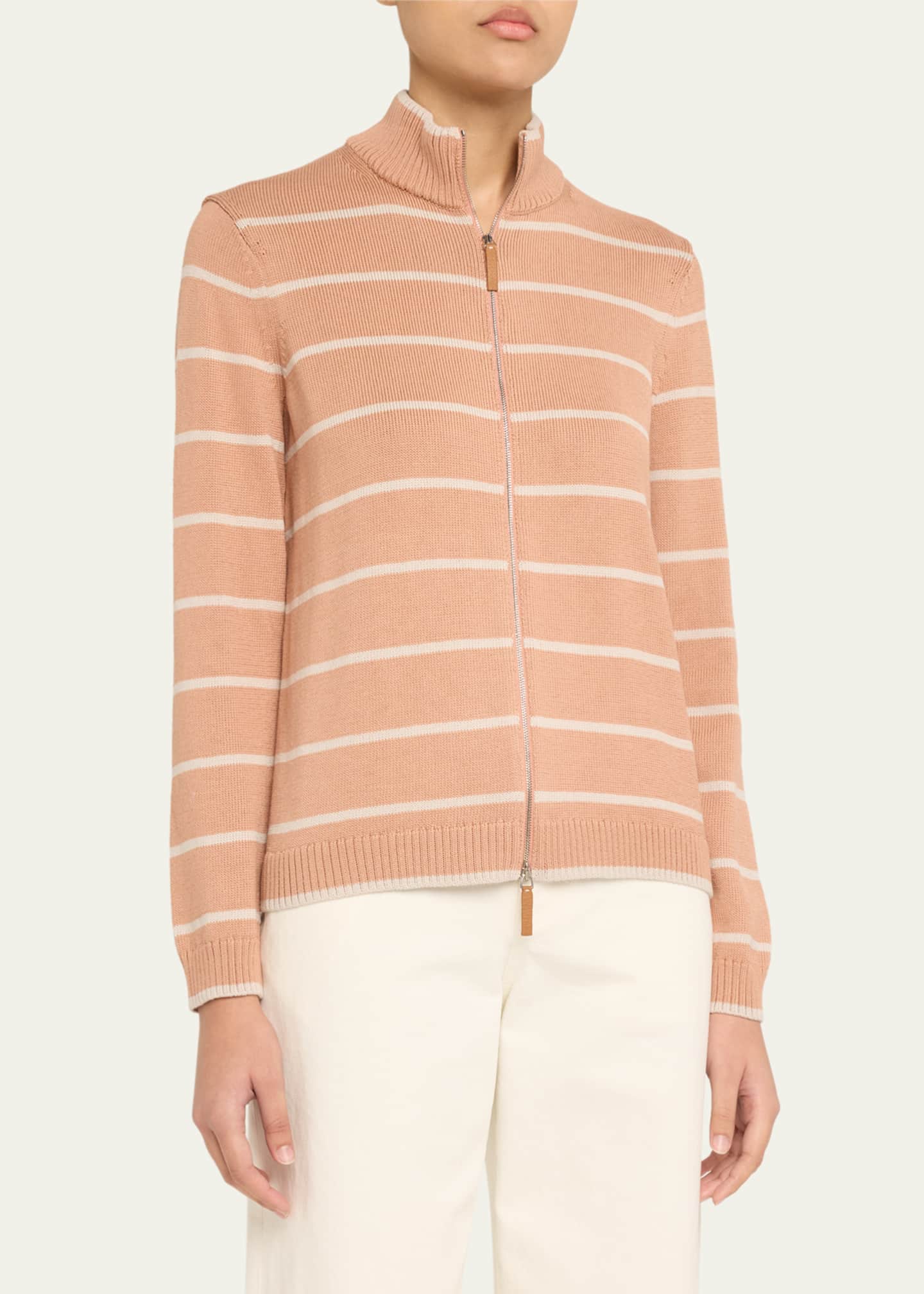 Lafayette 148 New York Striped Zip-Front Knit Jacket Image 4 of 5