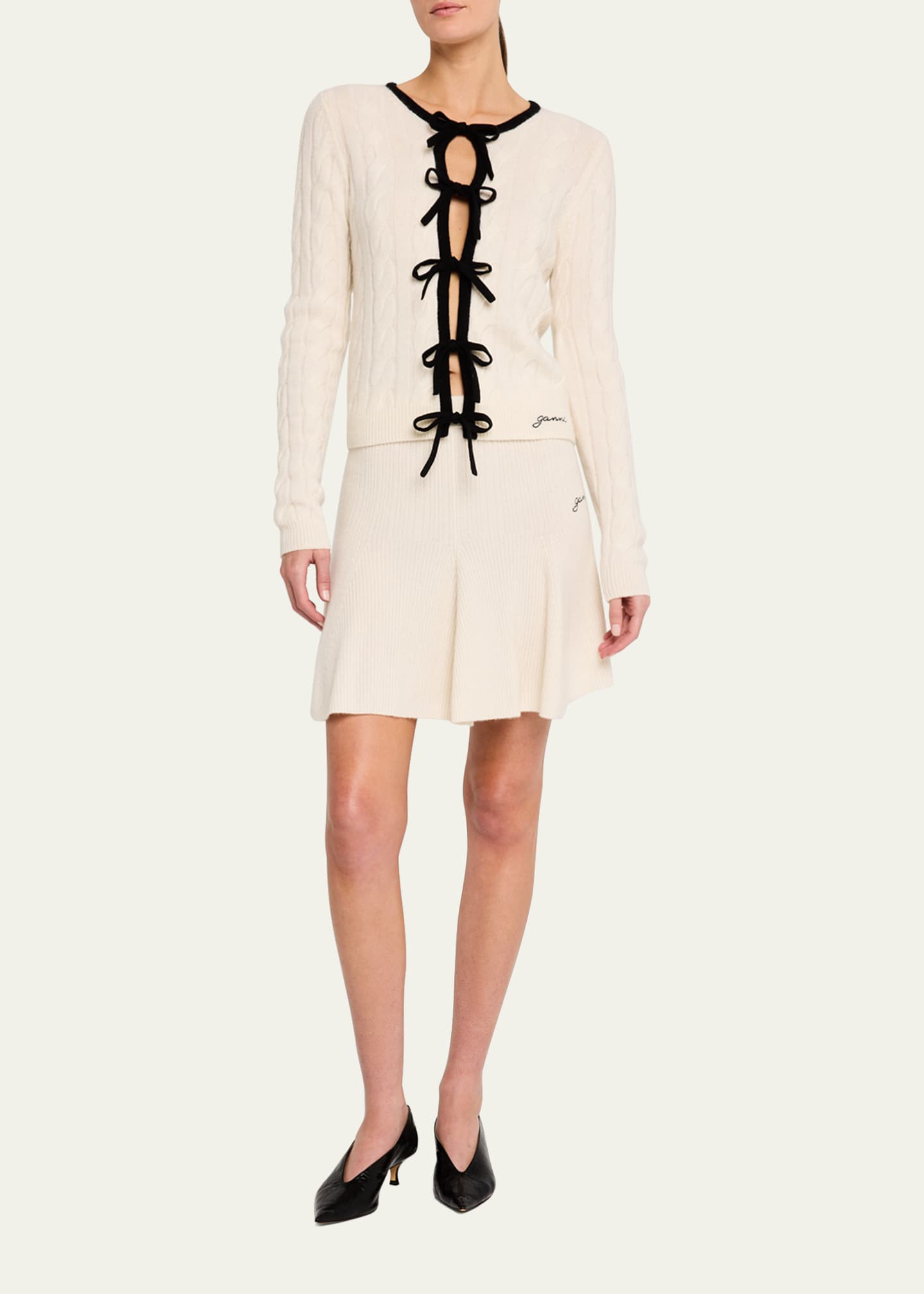 Ganni Cashmere Mix Tie-Front Cardigan Image 2 of 5