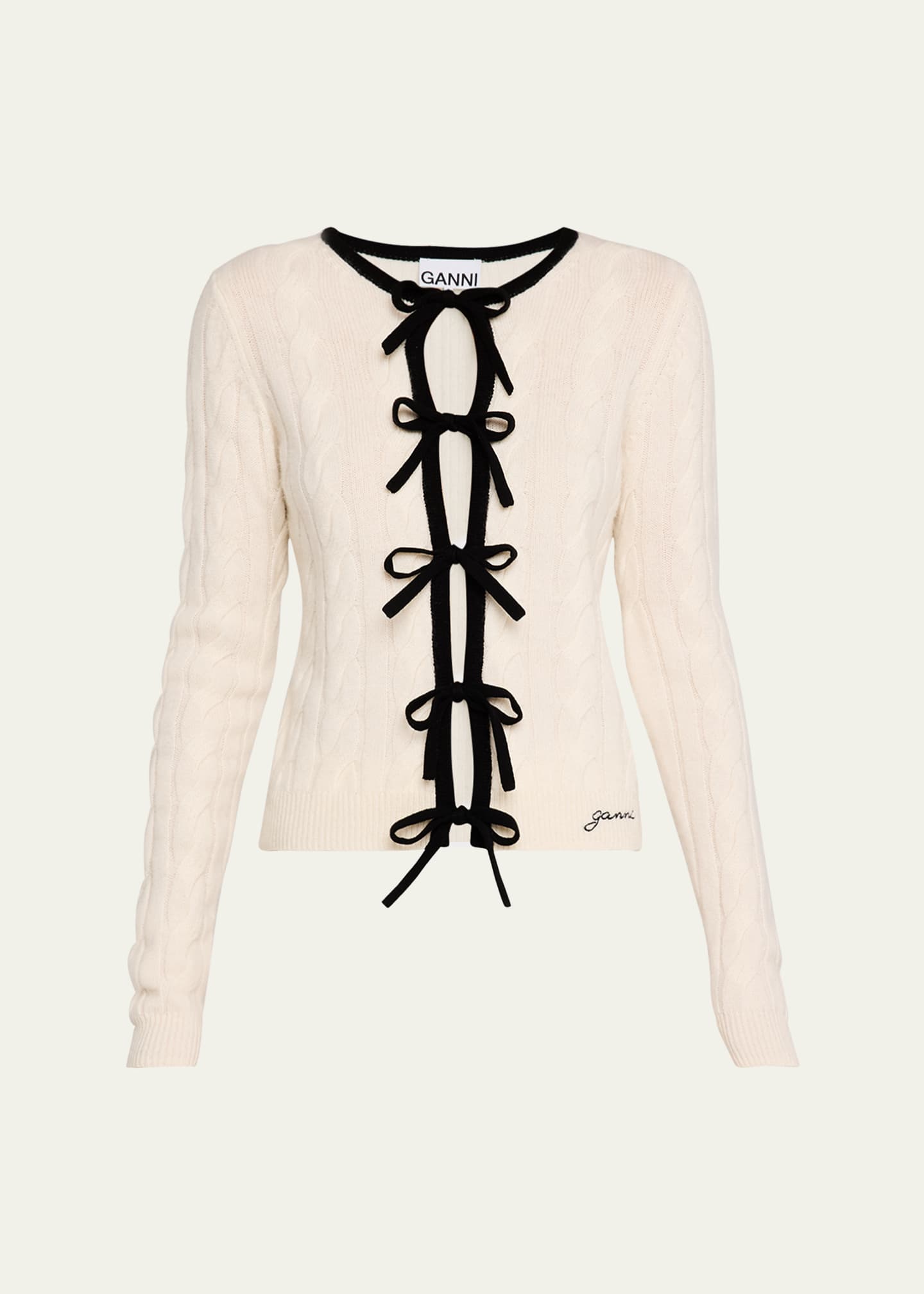 Ganni Cashmere Mix Tie-Front Cardigan Image 1 of 5