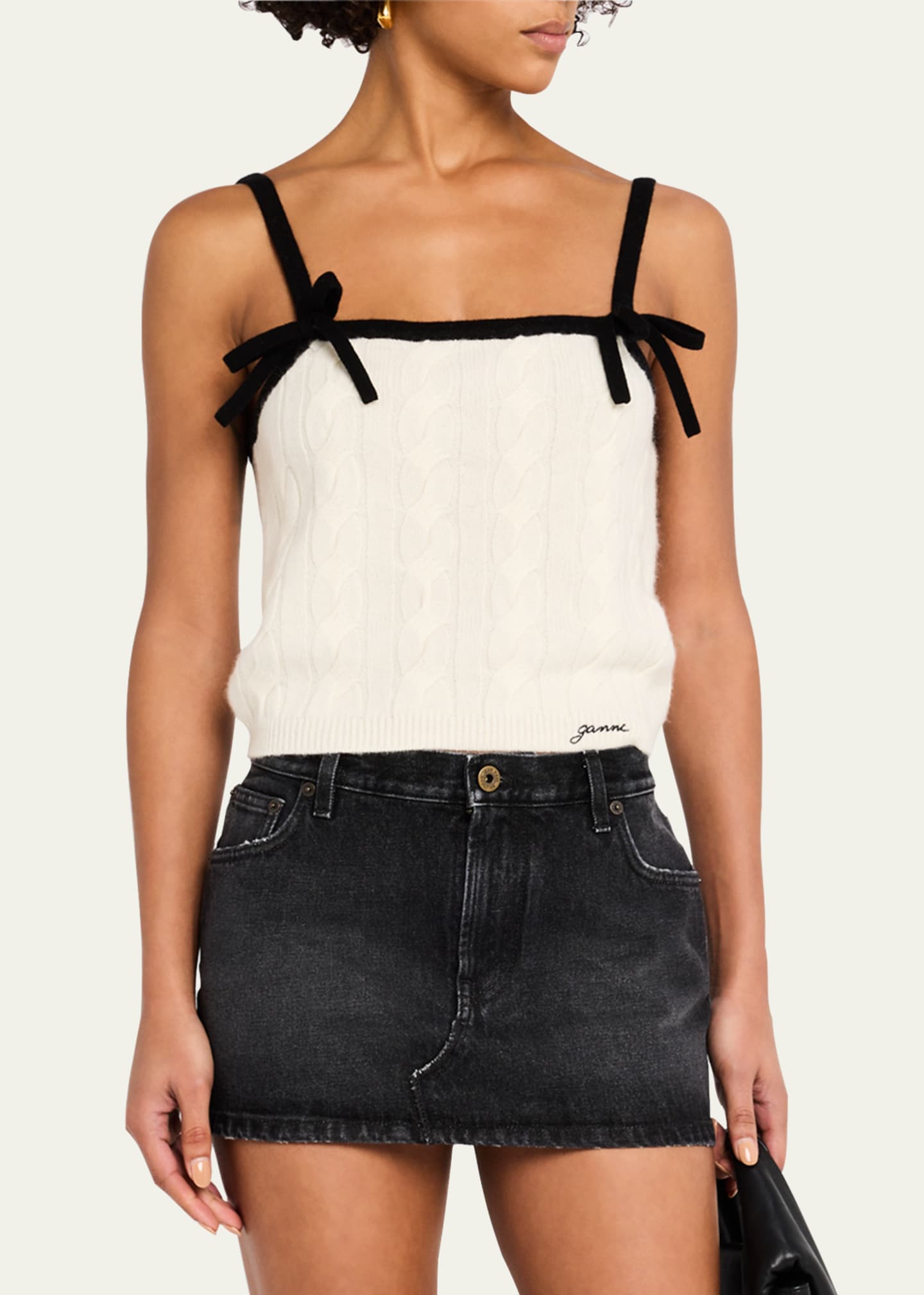 Ganni Cashmere Mix Bow Strap Top Image 4 of 5