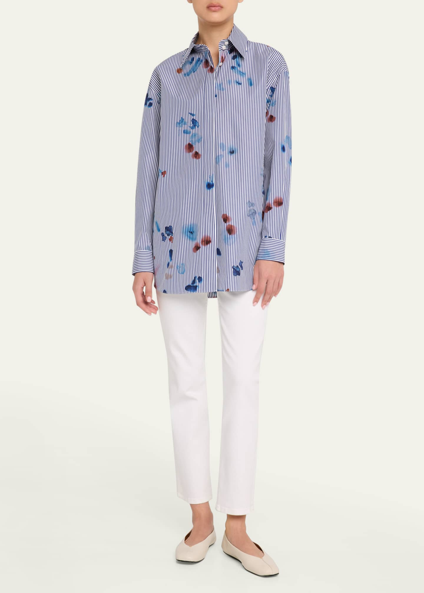 Lafayette 148 New York The Portrait Striped Button-Down Cotton Shirt Image 2 of 5