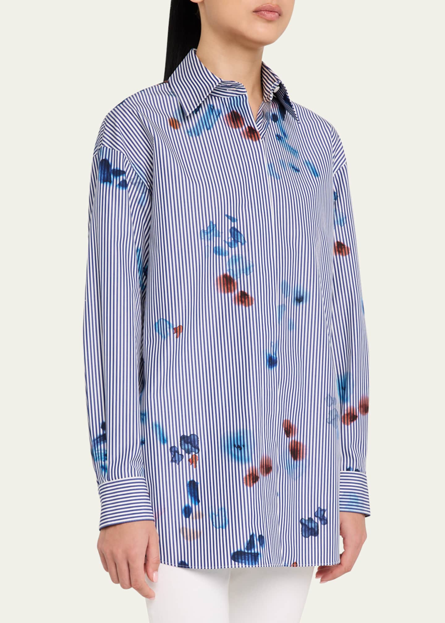 Lafayette 148 New York The Portrait Striped Button-Down Cotton Shirt Image 4 of 5