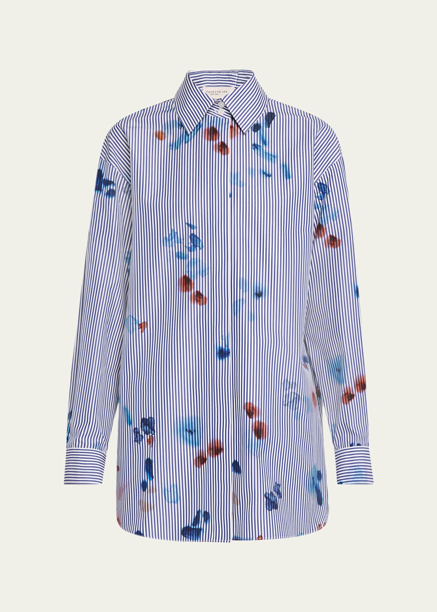 Lafayette 148 New York The Portrait Striped Button-Down Cotton Shirt Image 1 of 5