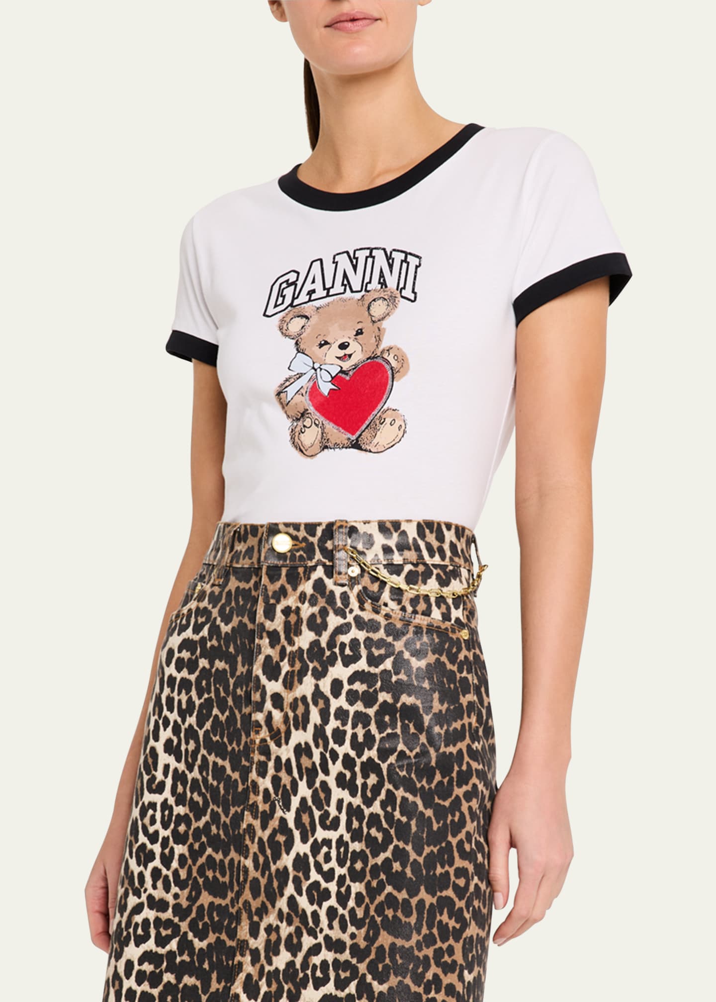 Ganni Basic Jersey Short-Sleeve Bear T-Shirt Image 4 of 5