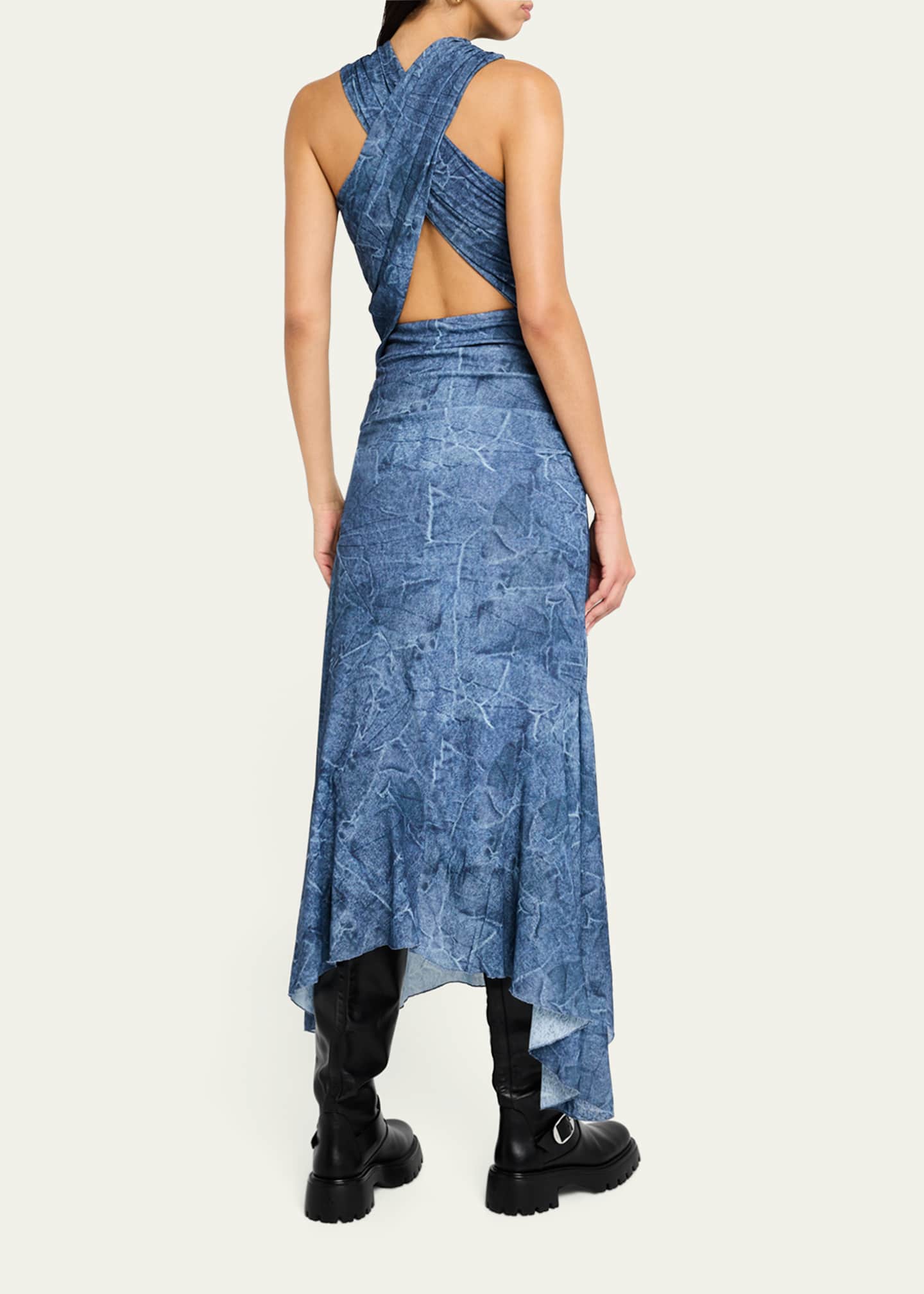 Ganni Marl Mesh Ruched Crossover Midi Dress Image 3 of 5