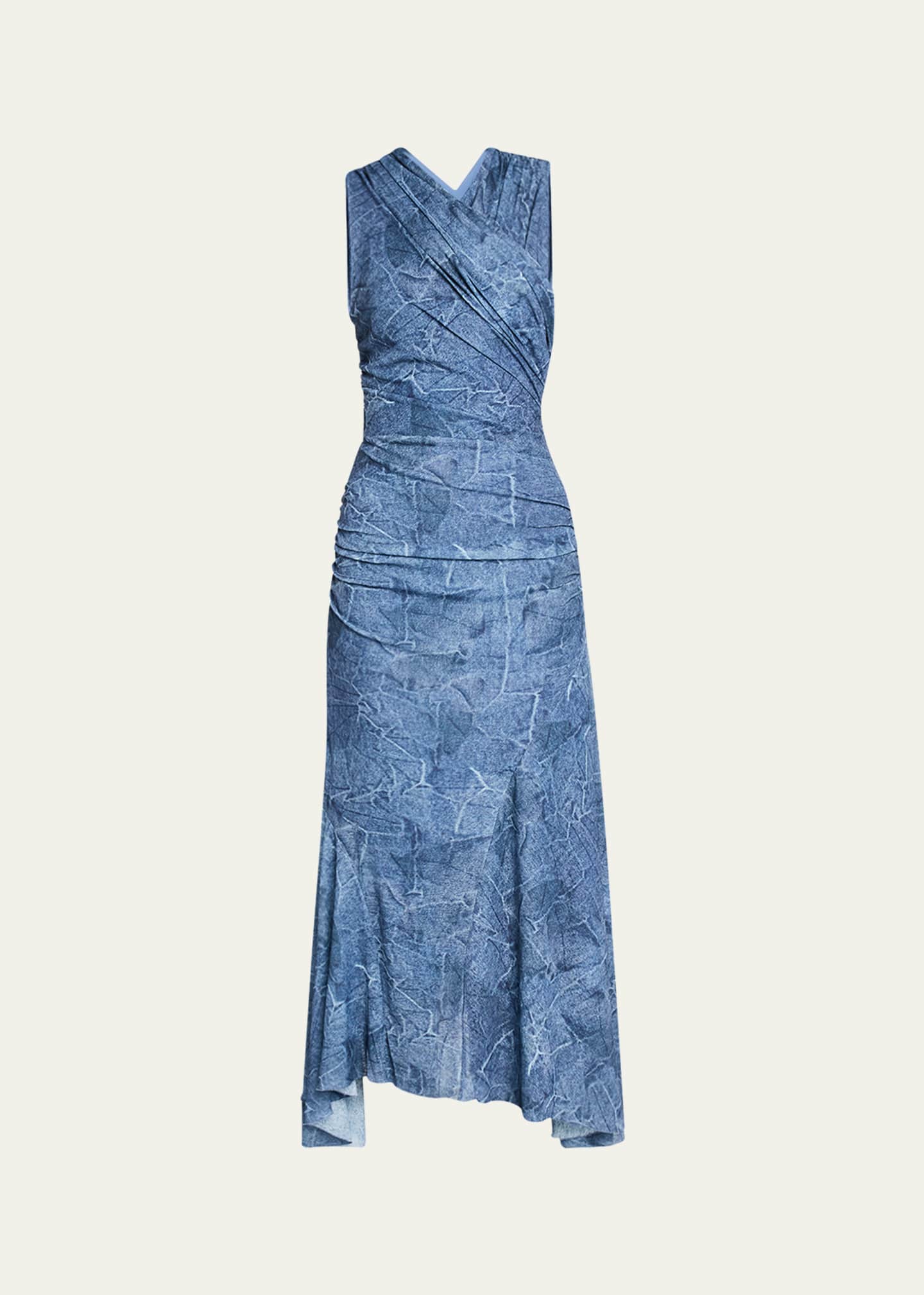 Ganni Marl Mesh Ruched Crossover Midi Dress Image 1 of 5
