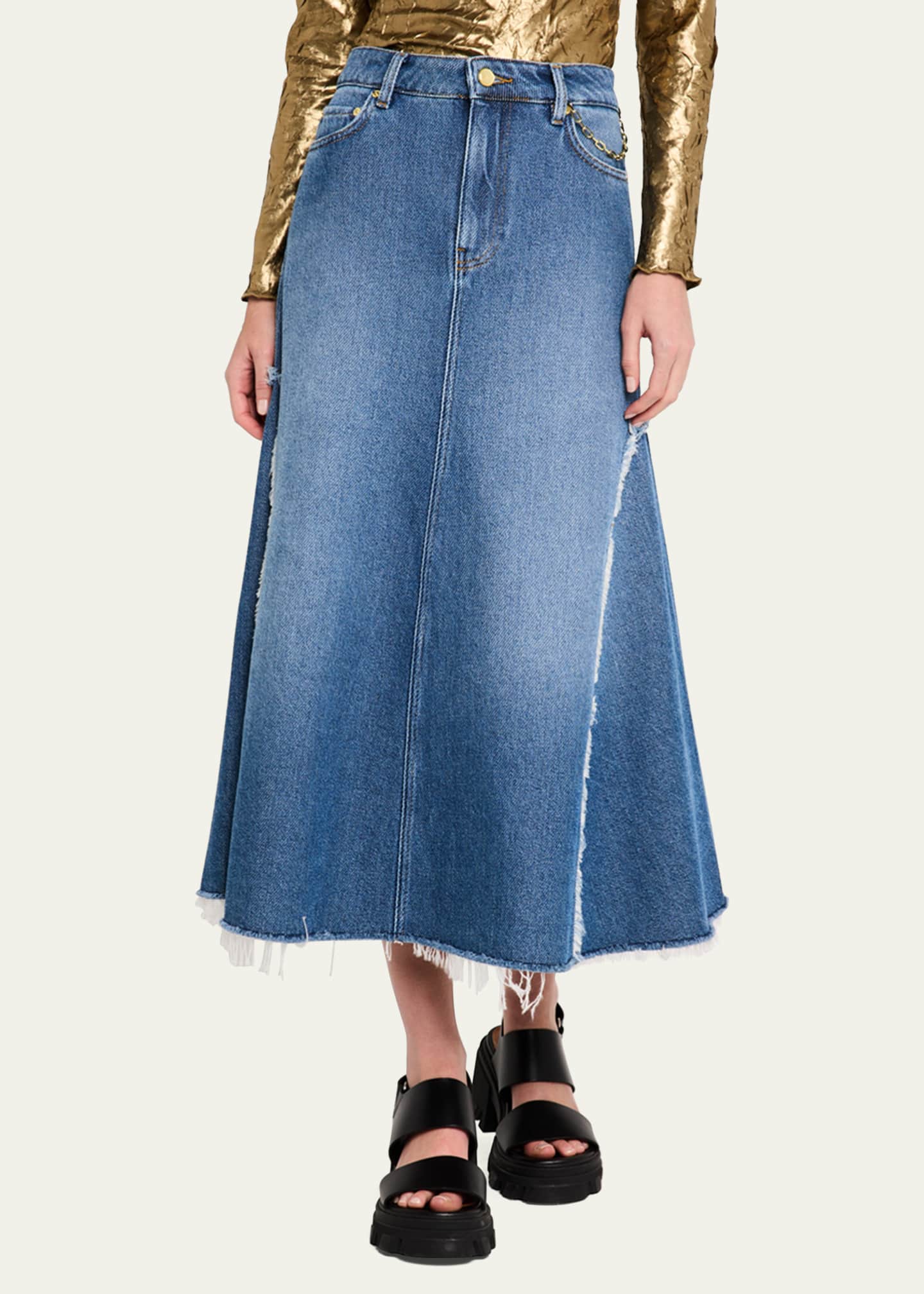 Ganni A-Line Denim Midi Skirt Image 4 of 5