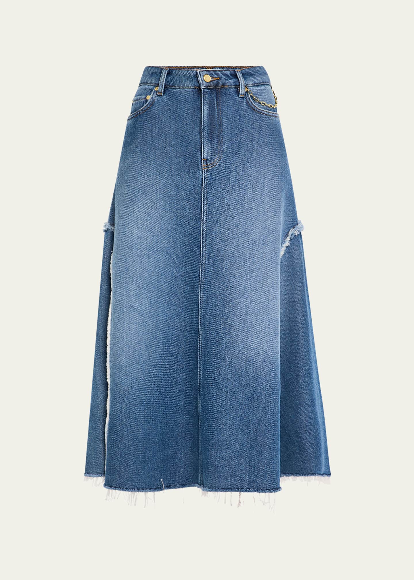 Ganni A-Line Denim Midi Skirt Image 1 of 5