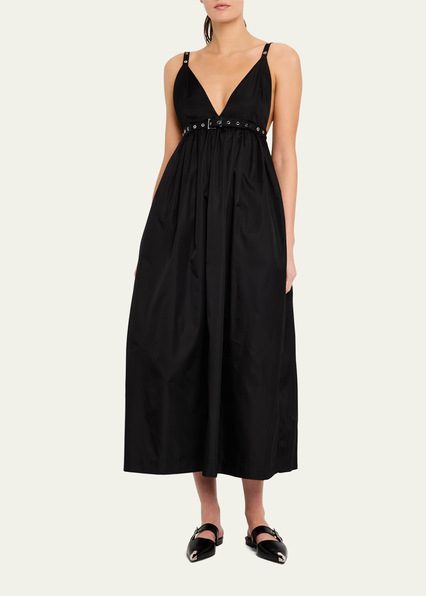 Ganni Sleeveless Plunge Empire Midi Dress Image 4 of 5