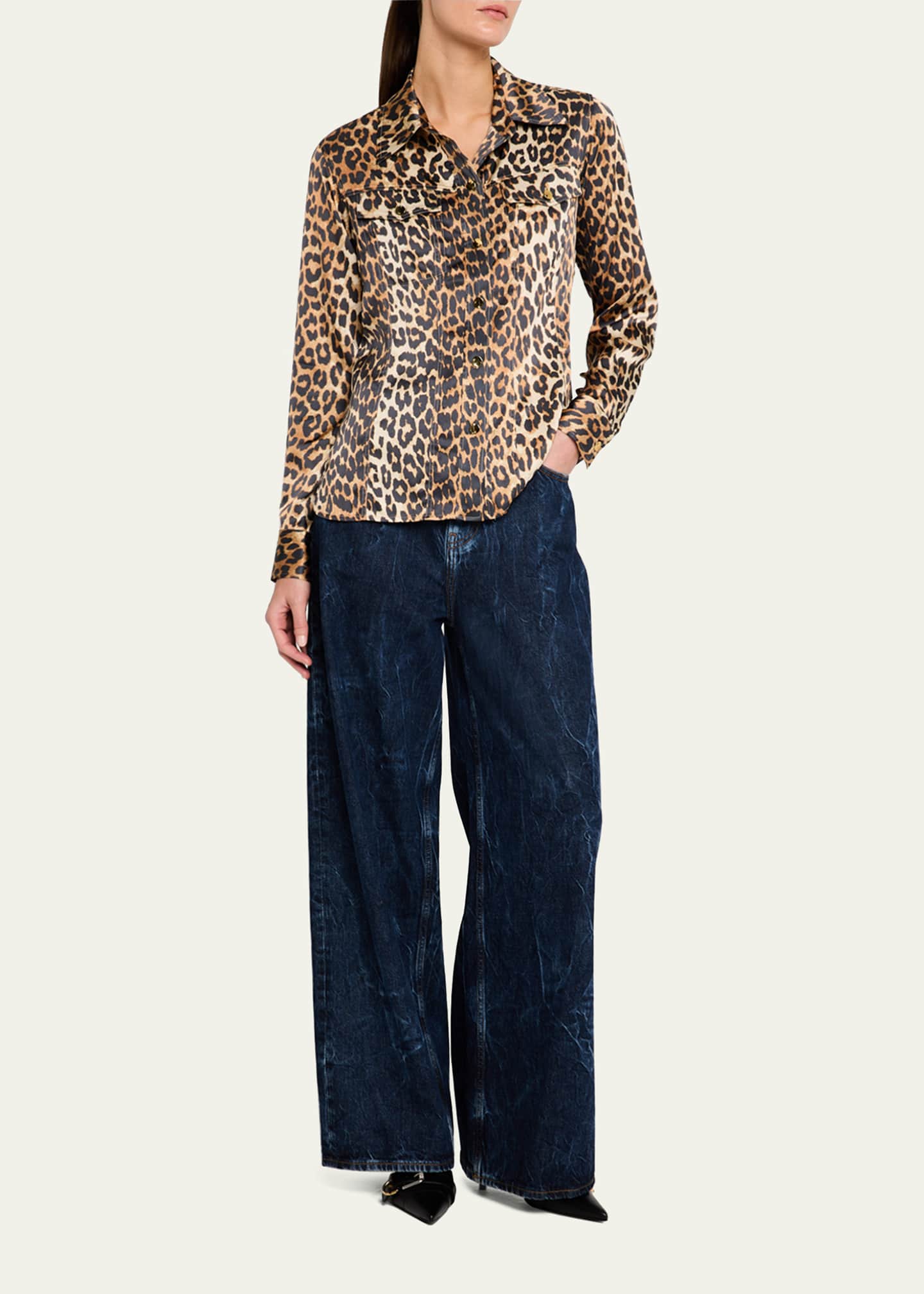Ganni Leopard Satin Shirt Image 2 of 5