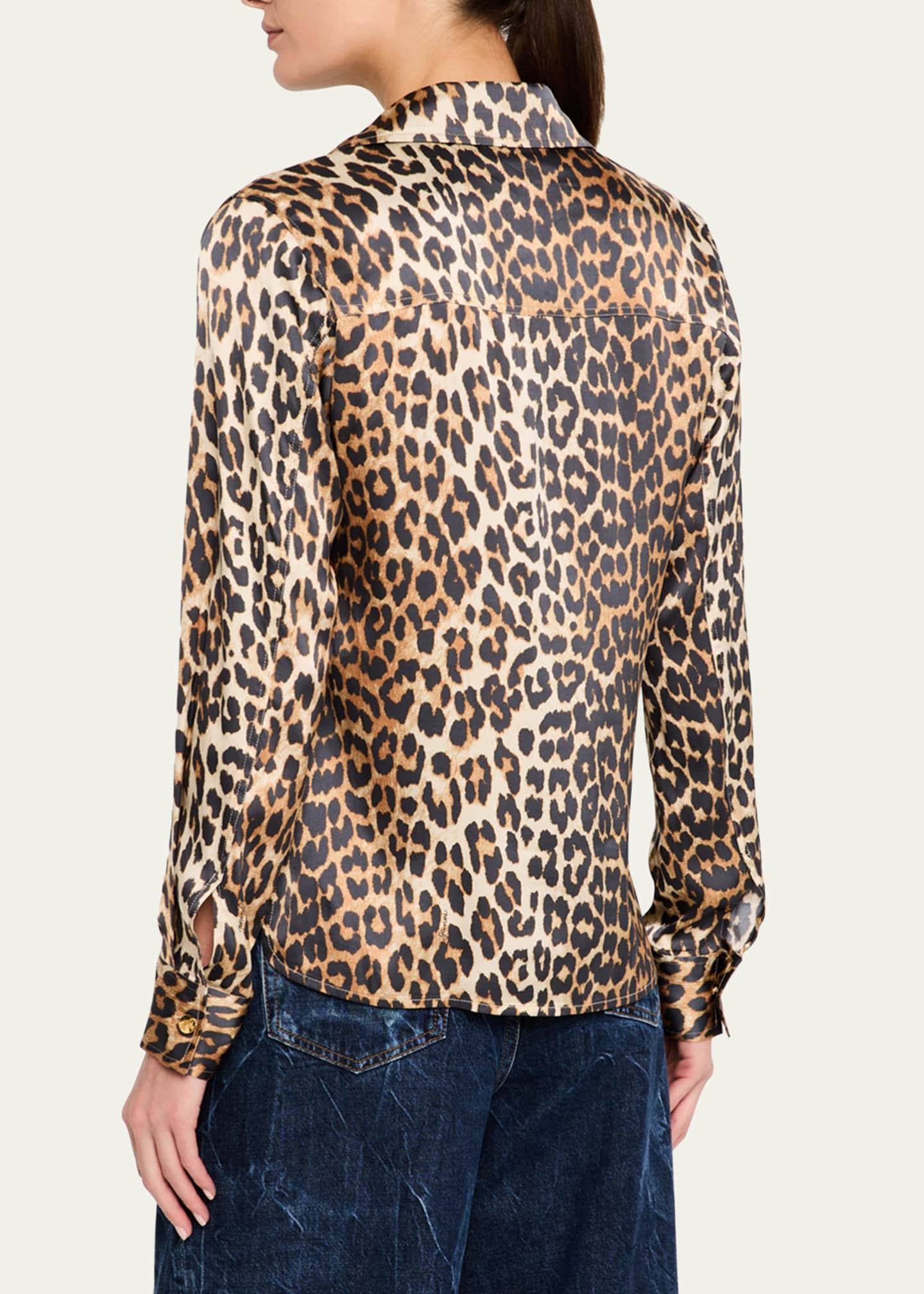 Ganni Leopard Satin Shirt Image 3 of 5