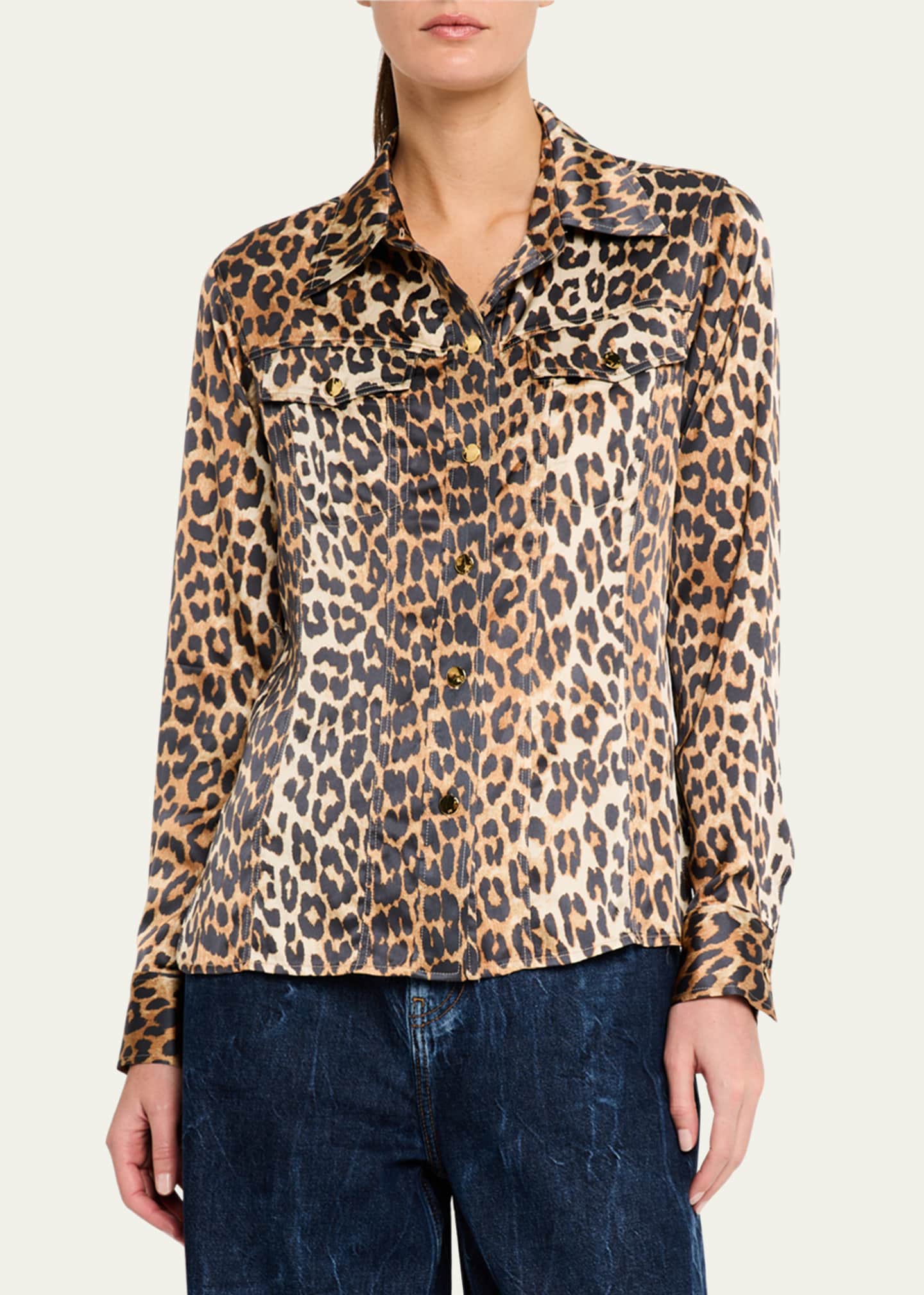 Ganni Leopard Satin Shirt Image 4 of 5