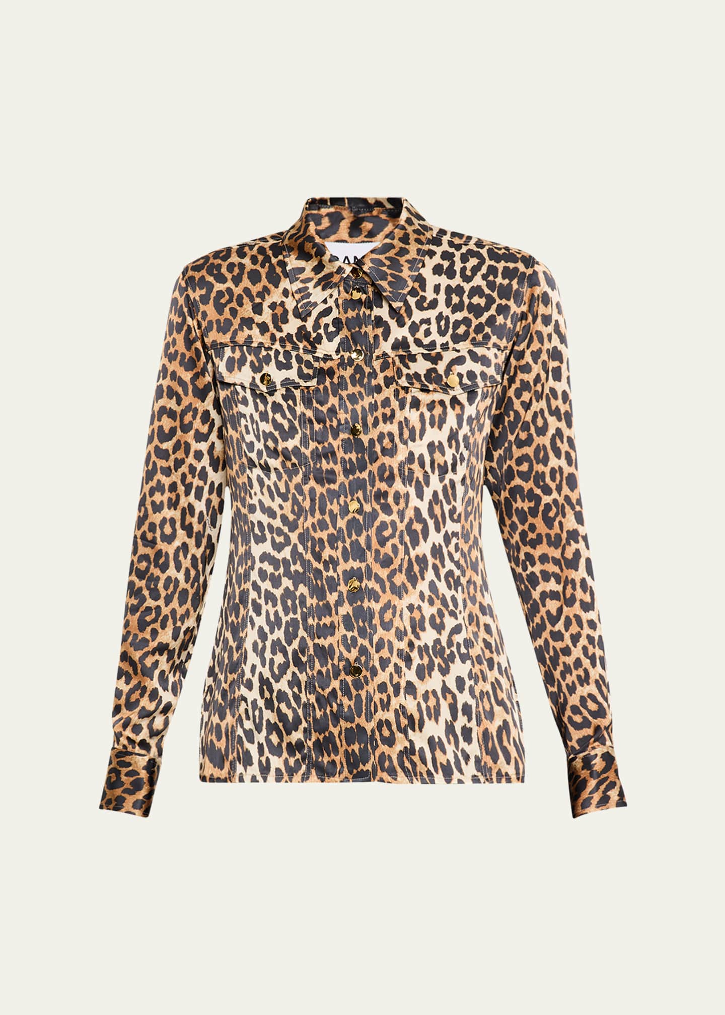 Ganni Leopard Satin Shirt Image 1 of 5