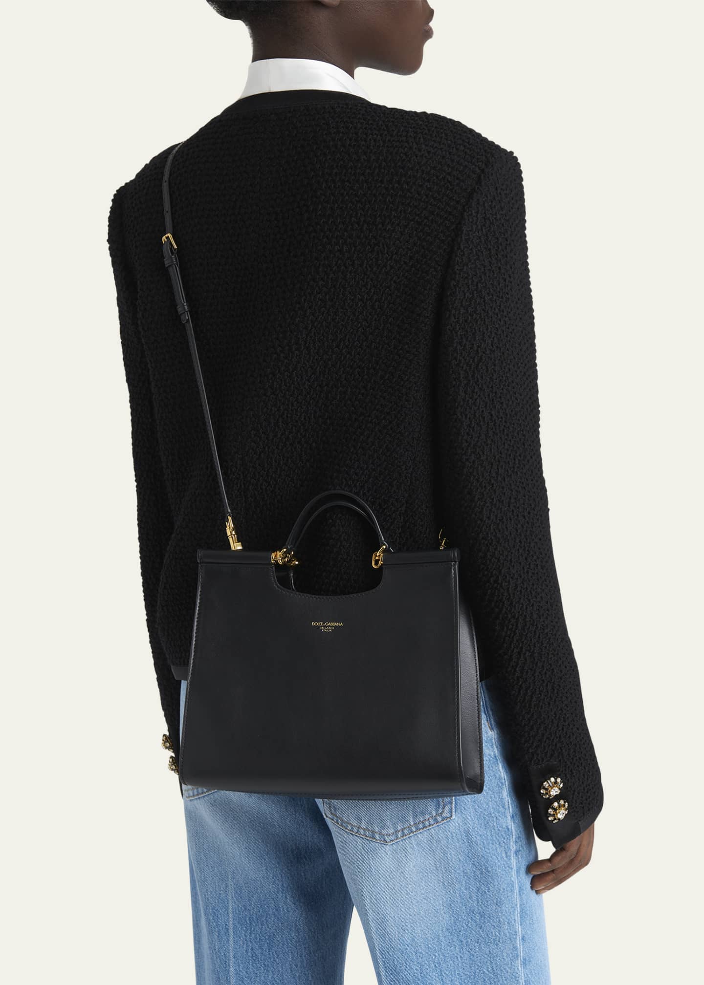 Dolce&Gabbana Sicily Small Leather Shopper Tote Bag Image 2 of 5