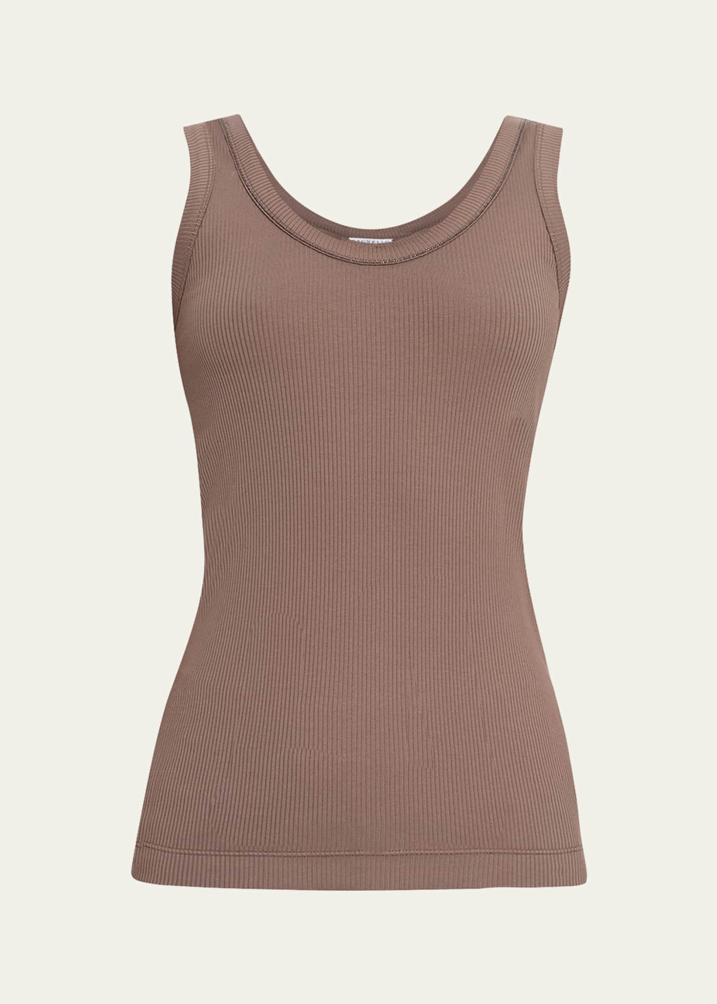 Brunello Cucinelli Monili Scoop-Neck Cotton Rib Tank Top Image 1 of 5
