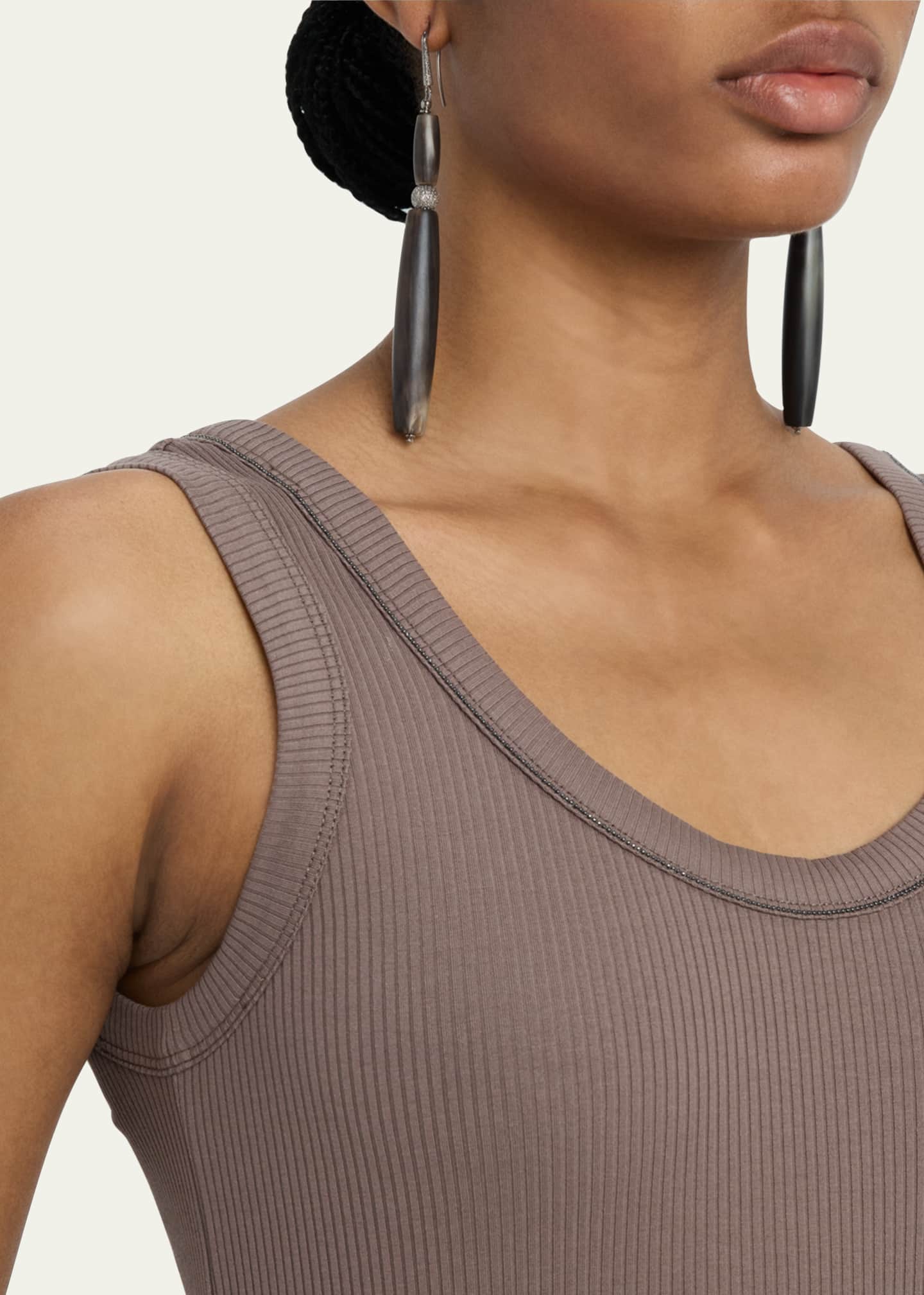 Brunello Cucinelli Monili Scoop-Neck Cotton Rib Tank Top Image 5 of 5