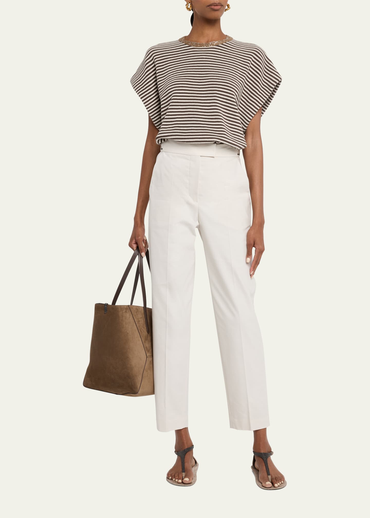 Brunello Cucinelli Monili Waist Straight-Leg Ankle Pants Image 2 of 5