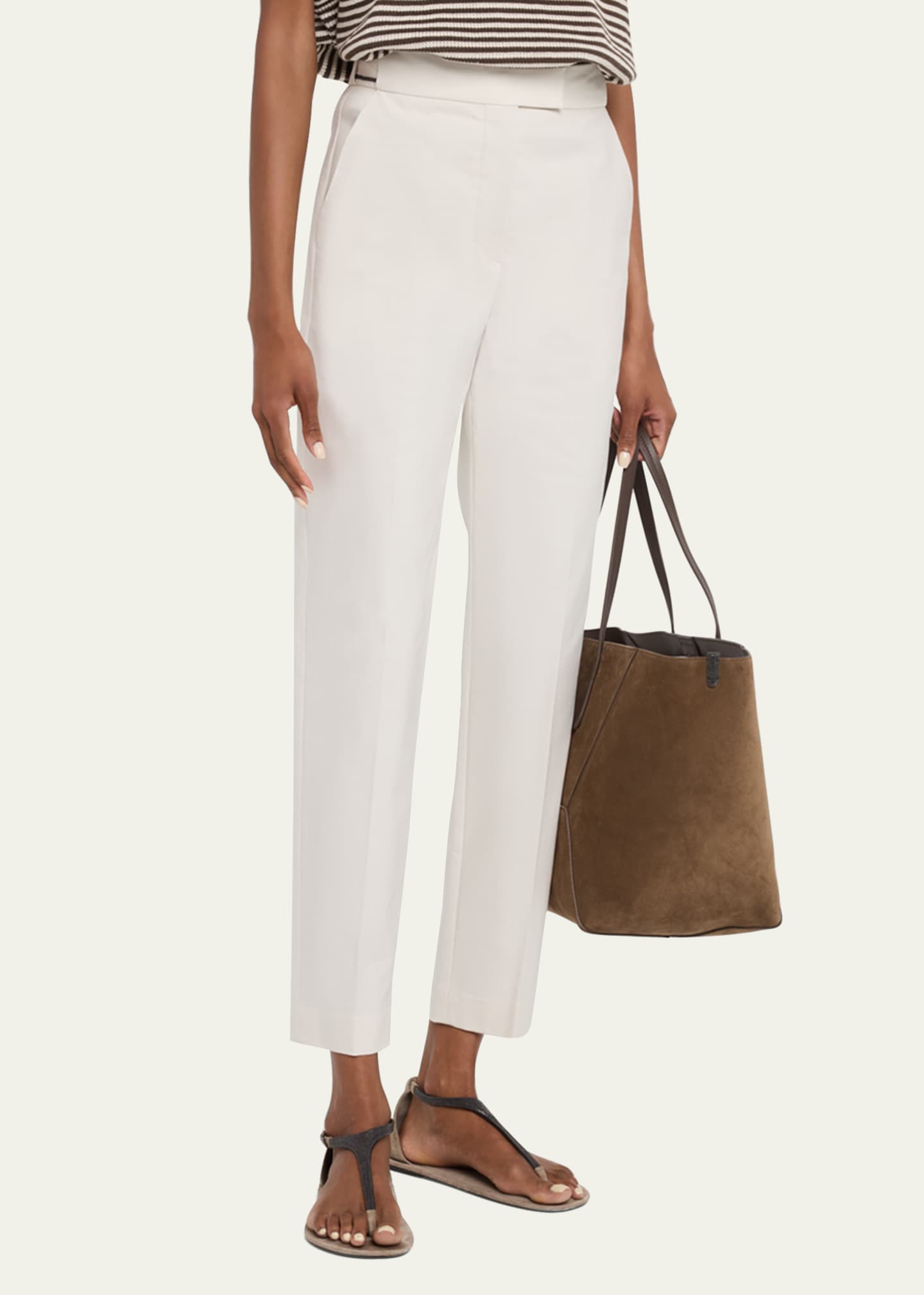 Brunello Cucinelli Monili Waist Straight-Leg Ankle Pants Image 4 of 5