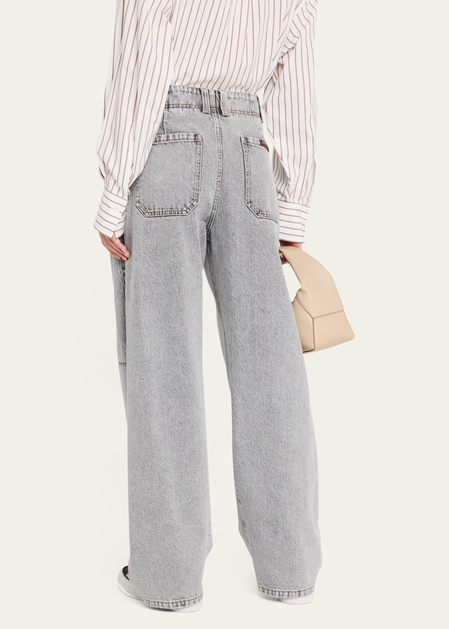 Brunello Cucinelli Denim Curve Pants, Grey Image 3 of 5