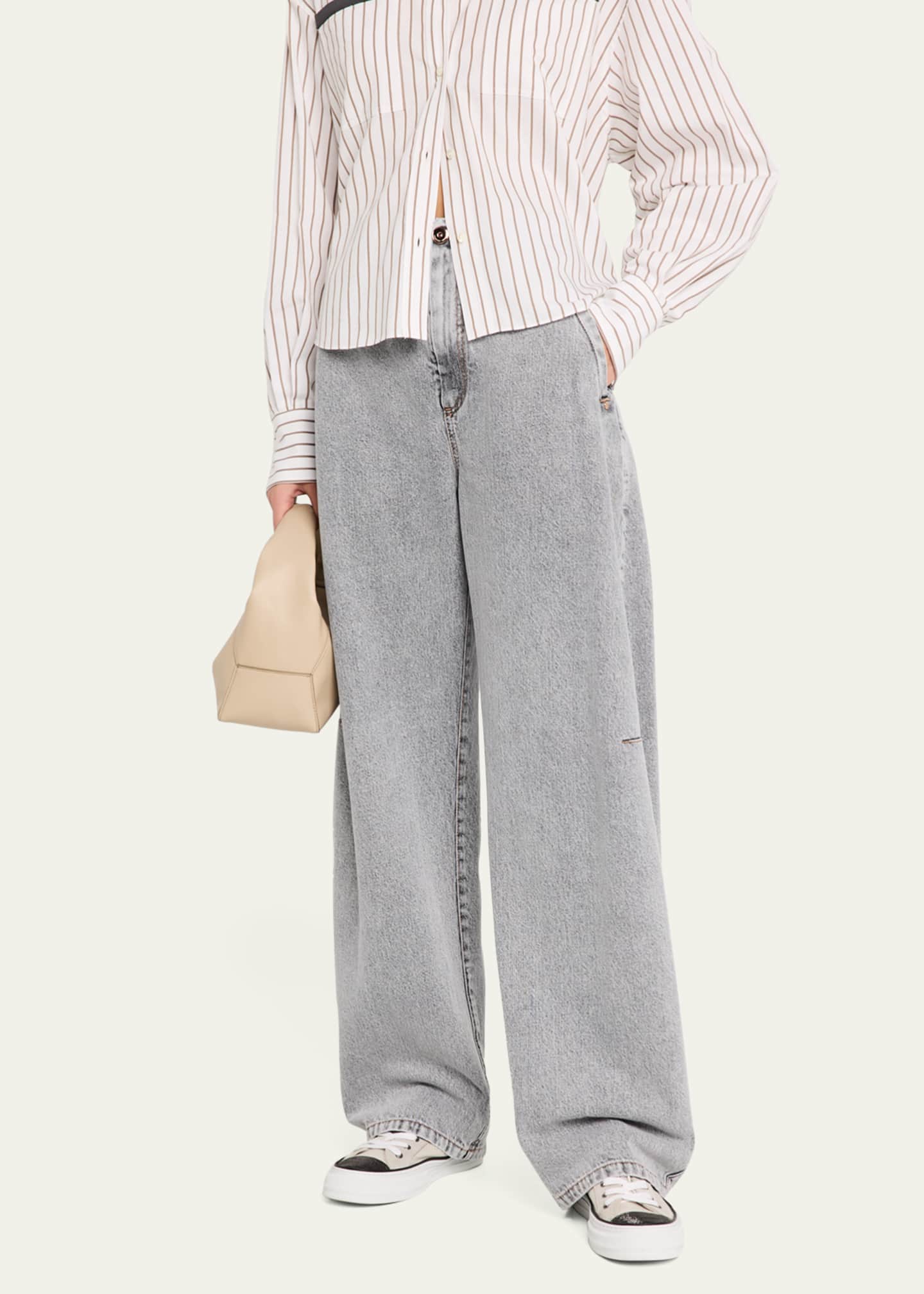 Brunello Cucinelli Denim Curve Pants, Grey Image 4 of 5