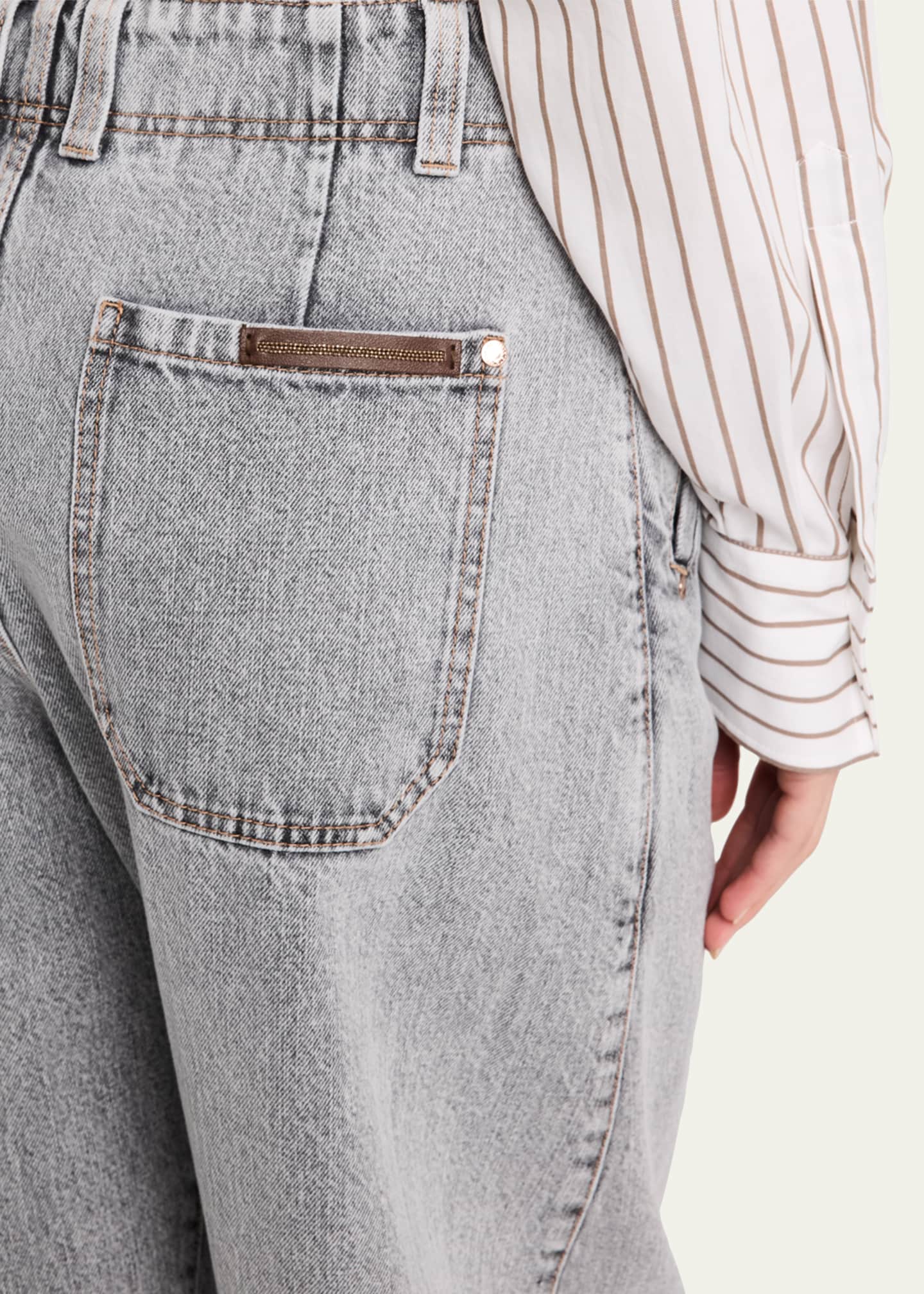 Brunello Cucinelli Denim Curve Pants, Grey Image 5 of 5