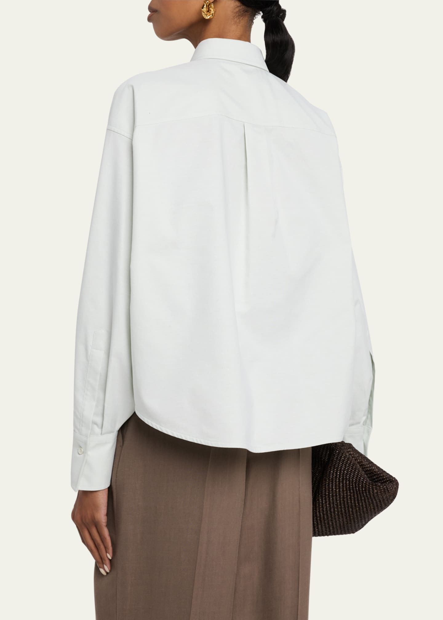 Brunello Cucinelli Crest Embroidered Patch-Pockets Short Button-Down Shirt Image 3 of 5