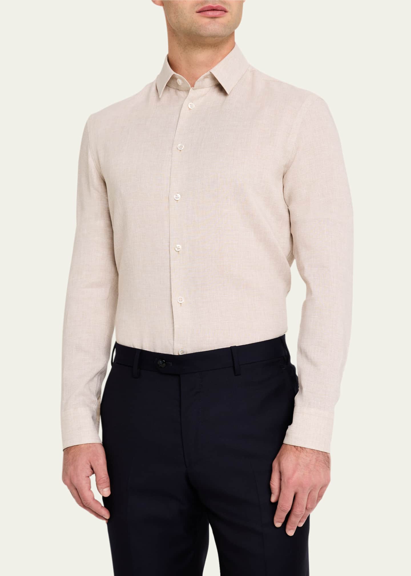Giorgio Armani Men's Linen Houndstooth Sport Shirt Image 3 of 4