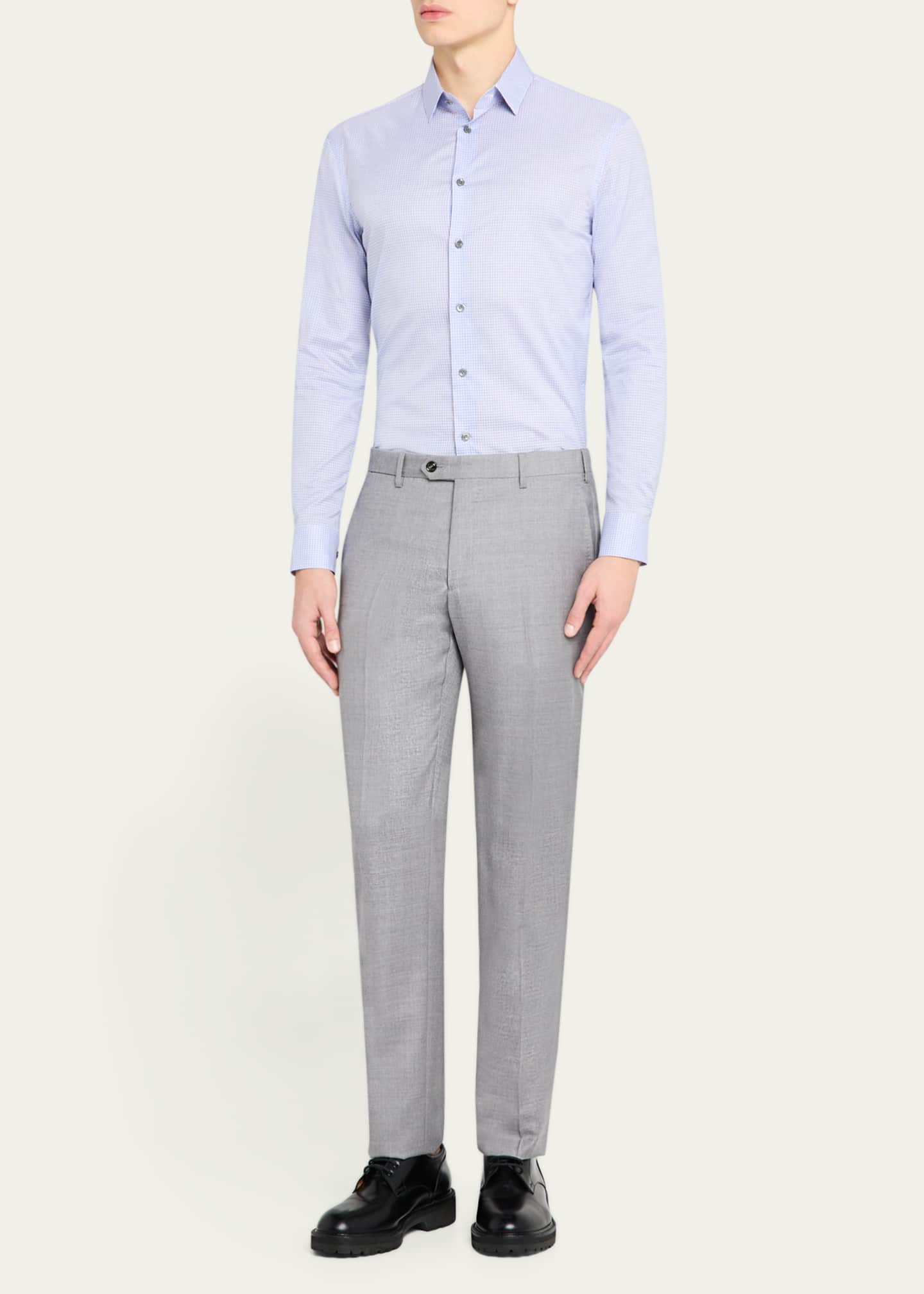 Giorgio Armani Men's Micro-Plaid Cotton Dress Shirt Image 2 of 5
