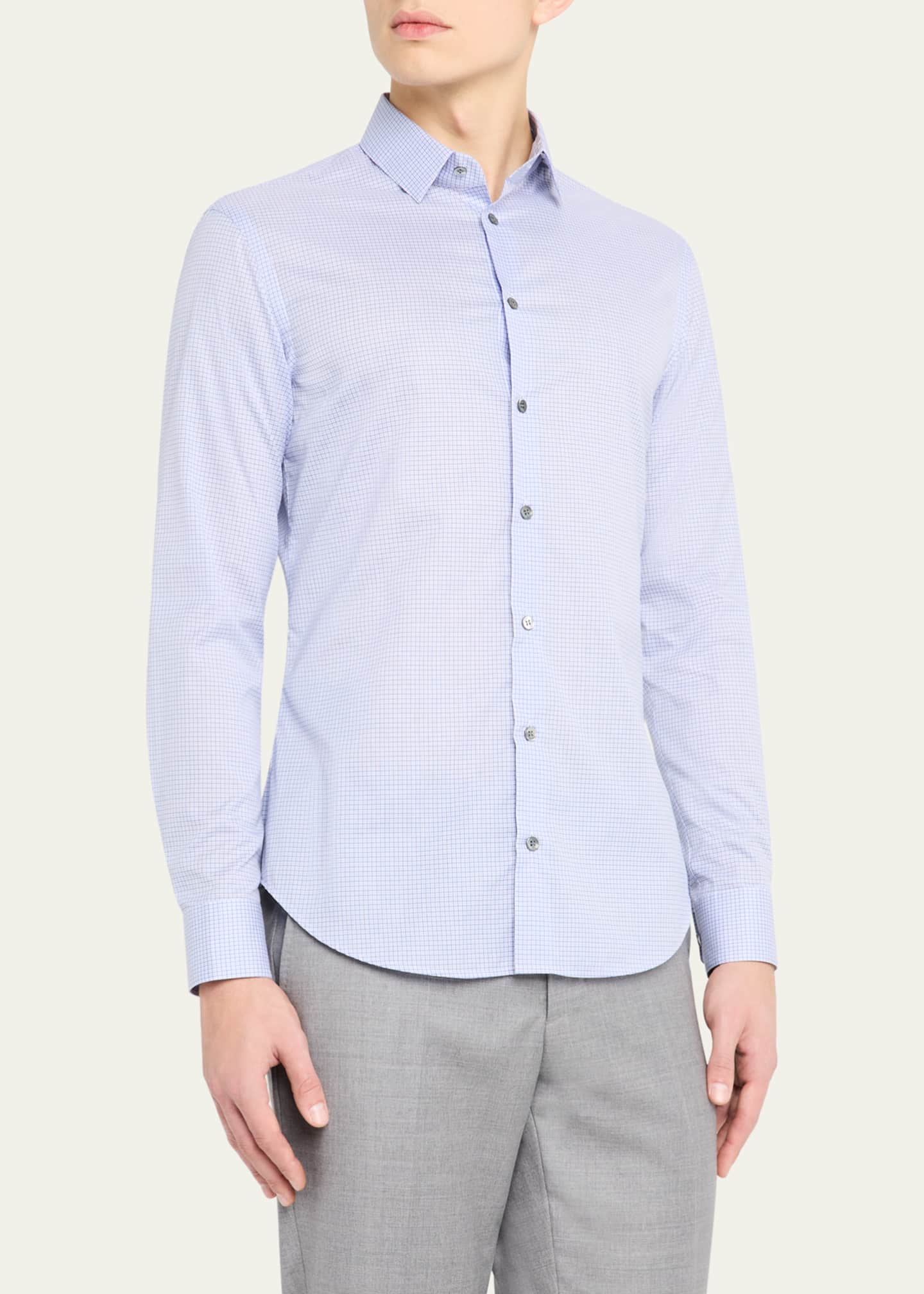 Giorgio Armani Men's Micro-Plaid Cotton Dress Shirt Image 4 of 5