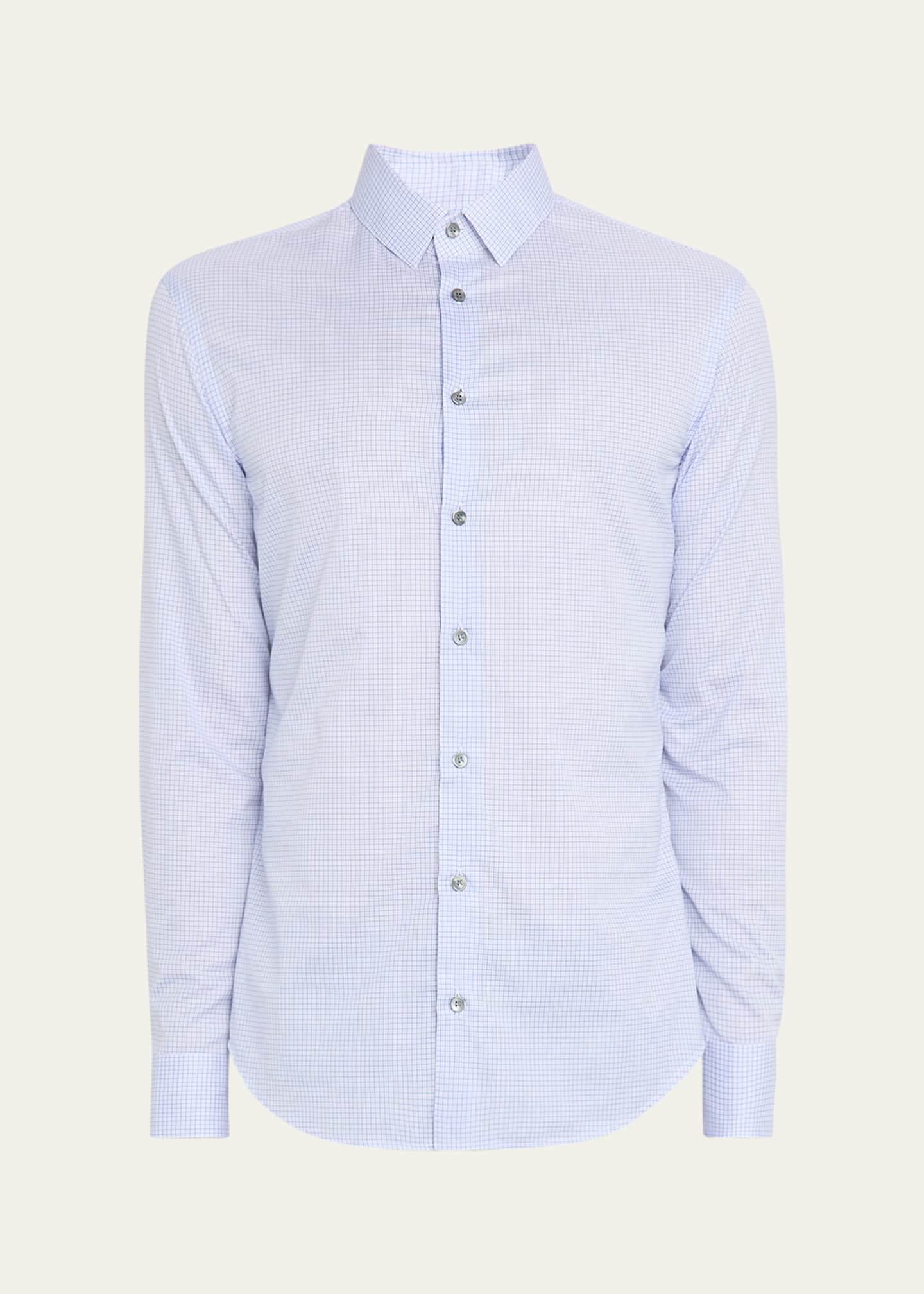 Giorgio Armani Men's Micro-Plaid Cotton Dress Shirt Image 1 of 5