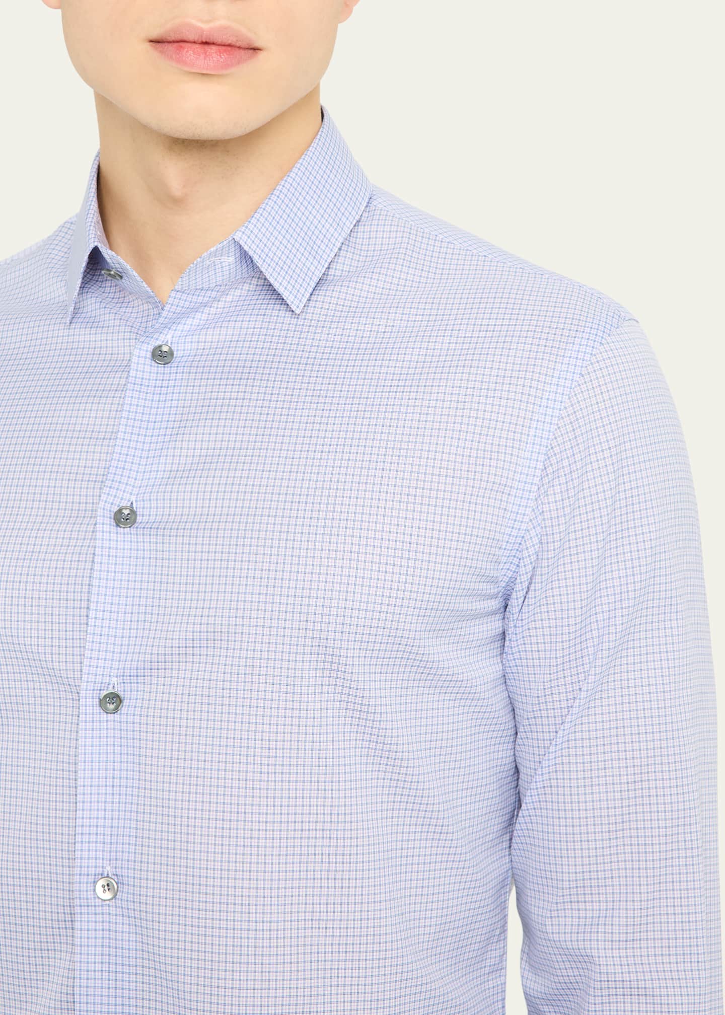 Giorgio Armani Men's Micro-Plaid Cotton Dress Shirt Image 5 of 5