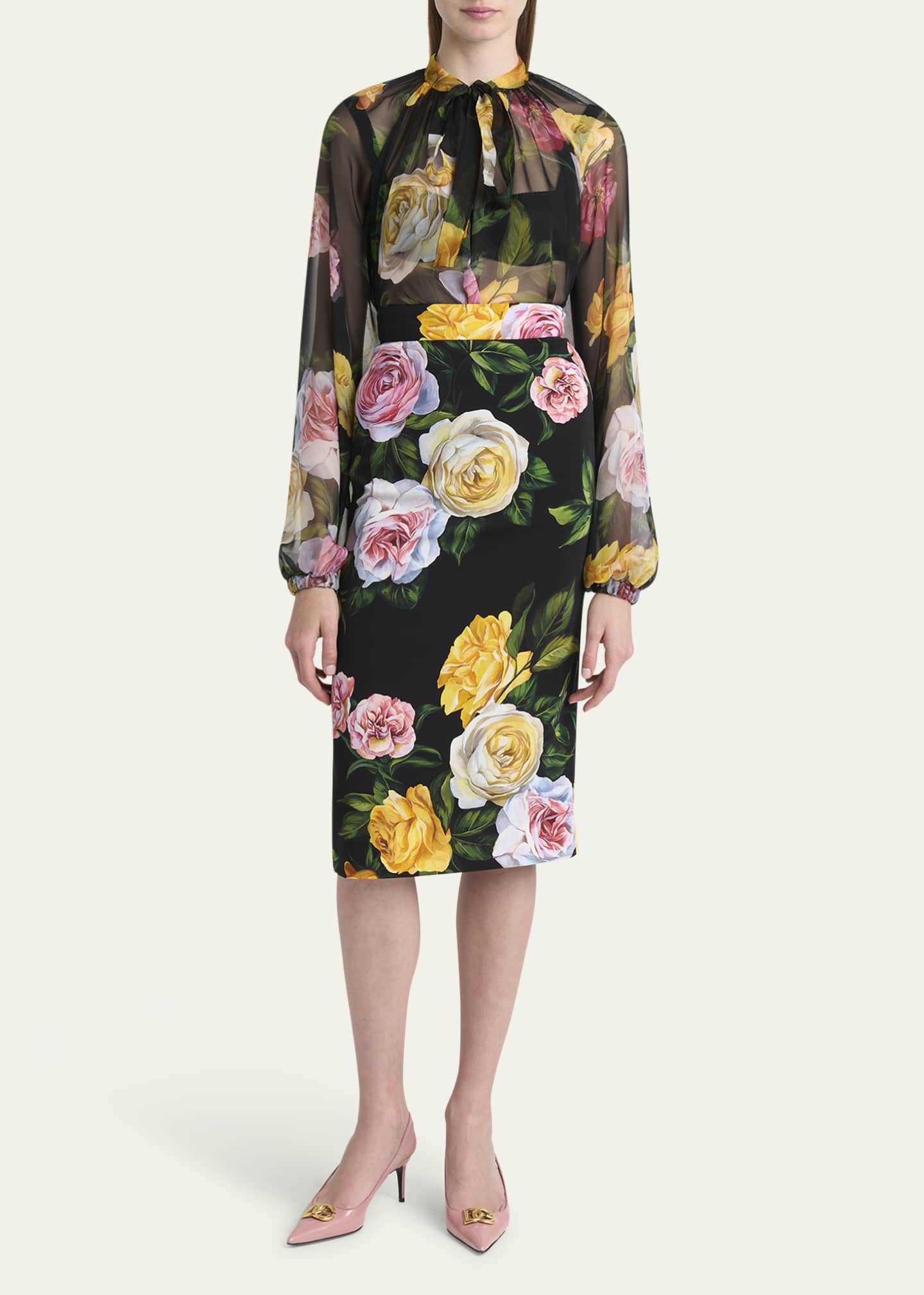 Floral Charmeuse Midi Skirt