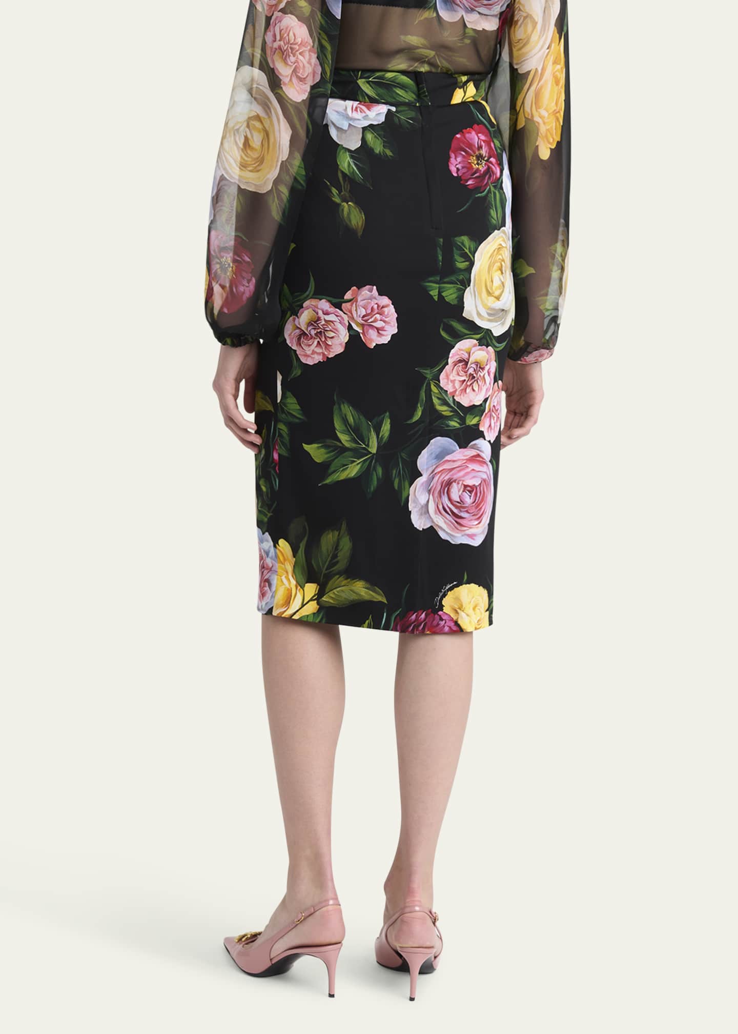 Floral Charmeuse Midi Skirt