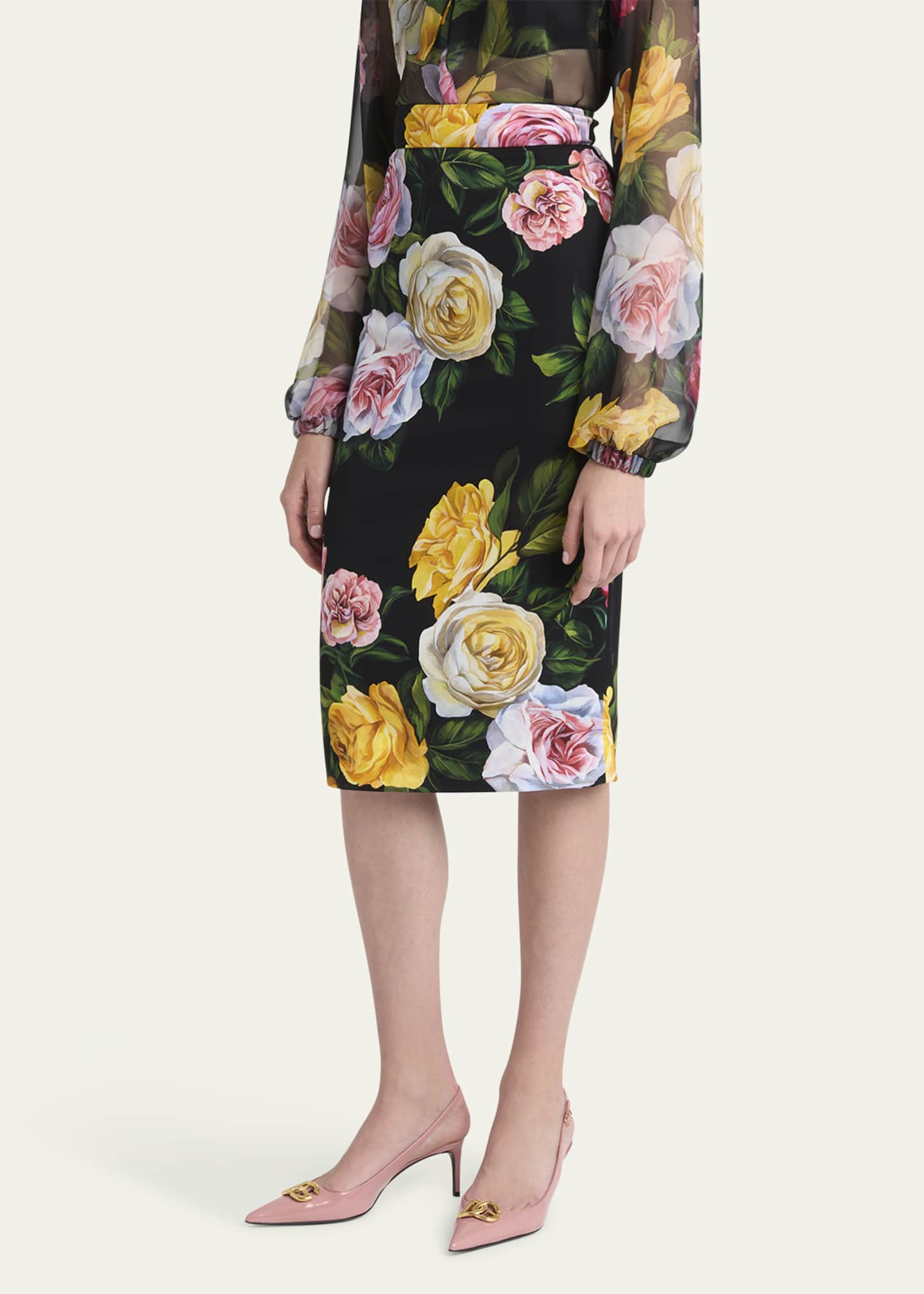 Floral Charmeuse Midi Skirt