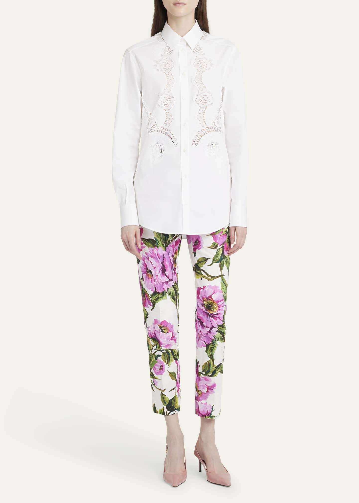 Dolce&Gabbana Lace Inset Poplin Button Down Blouse Image 2 of 5