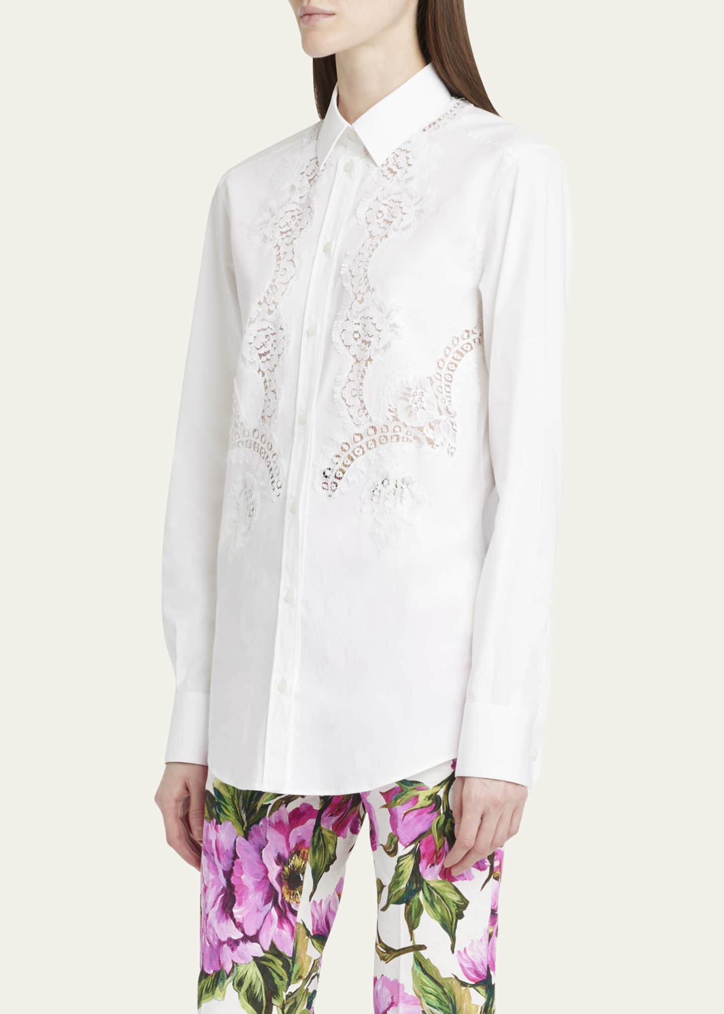 Dolce&Gabbana Lace Inset Poplin Button Down Blouse Image 4 of 5