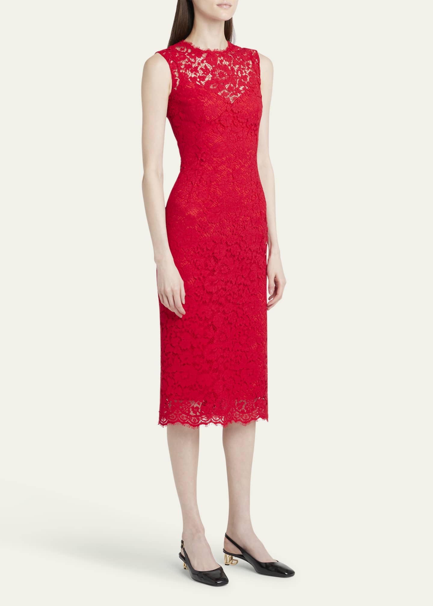 Dolce&Gabbana Frayed Floral Lace Midi Dress Image 4 of 5