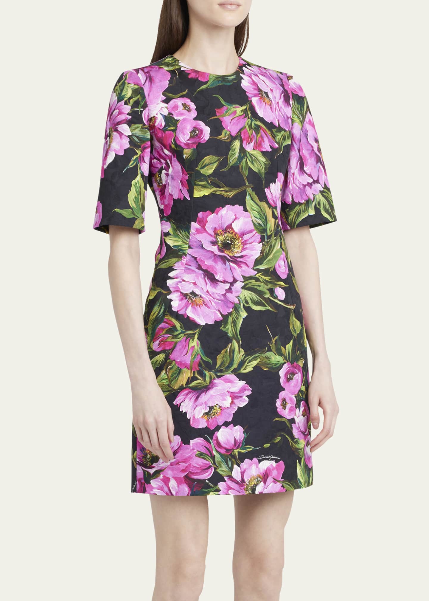Floral Jacquard Mini Dress - Thumbnail 4