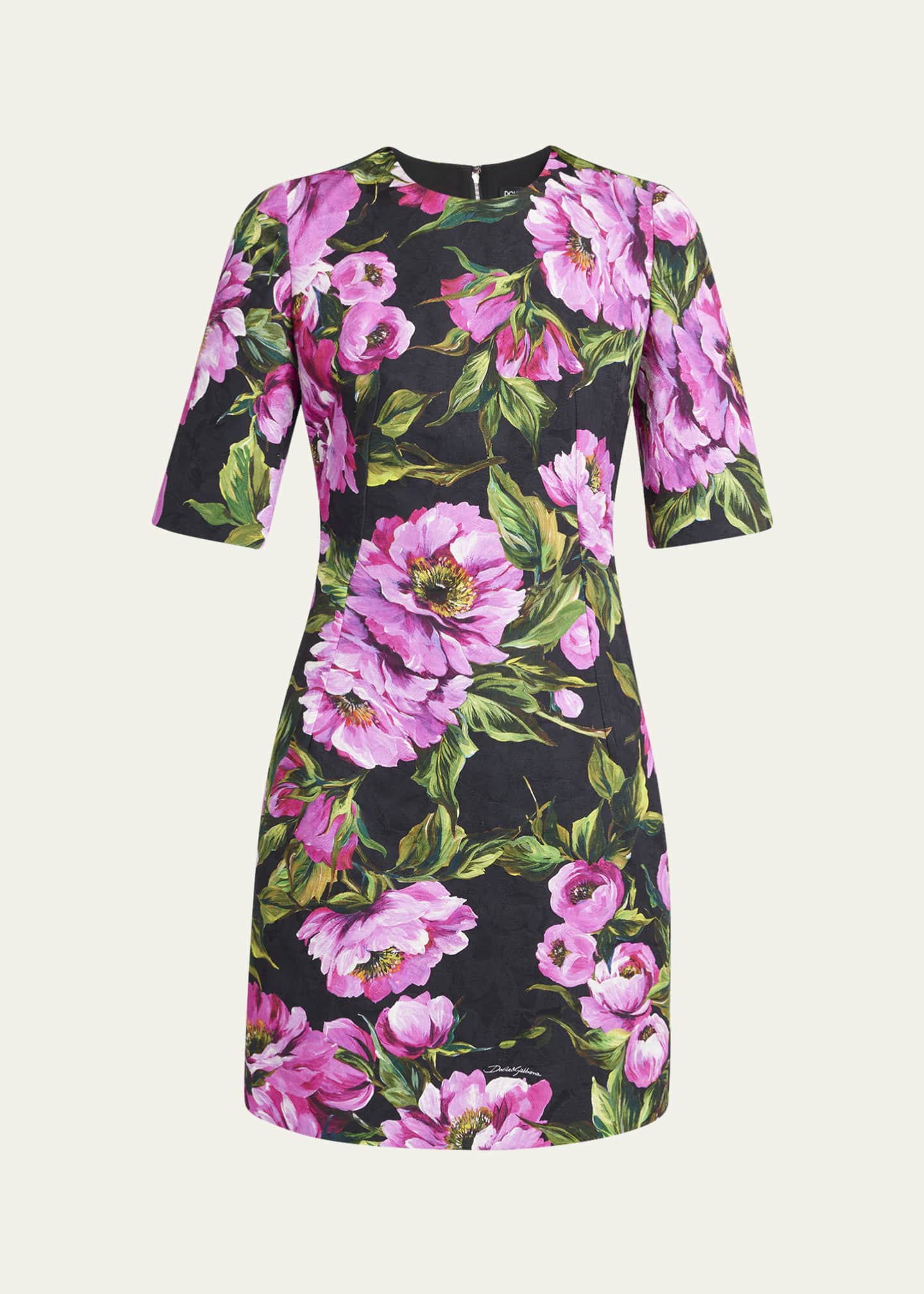 Floral Jacquard Mini Dress - Thumbnail 1