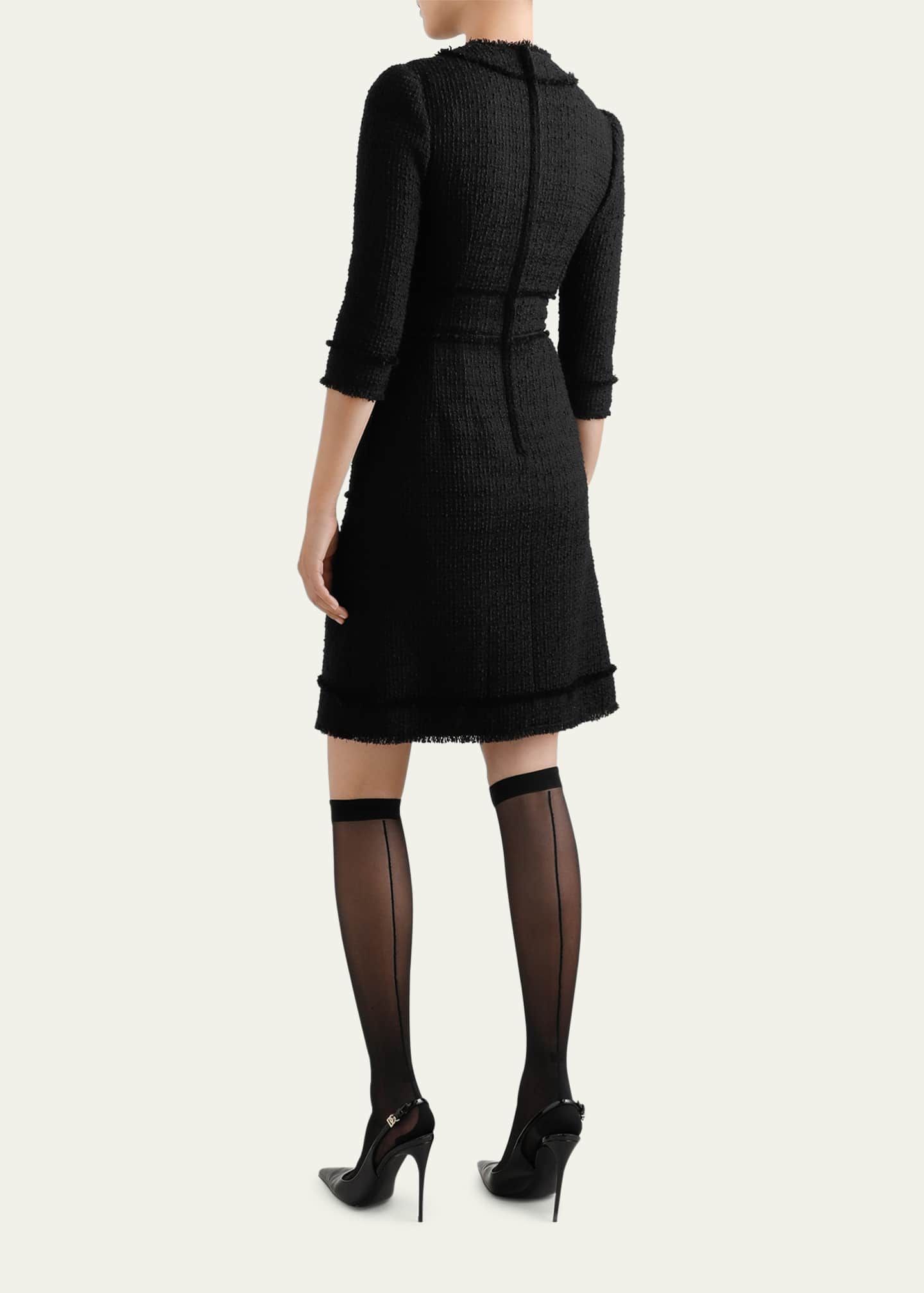 Button-Front 3/4-Sleeve Tweed Dress