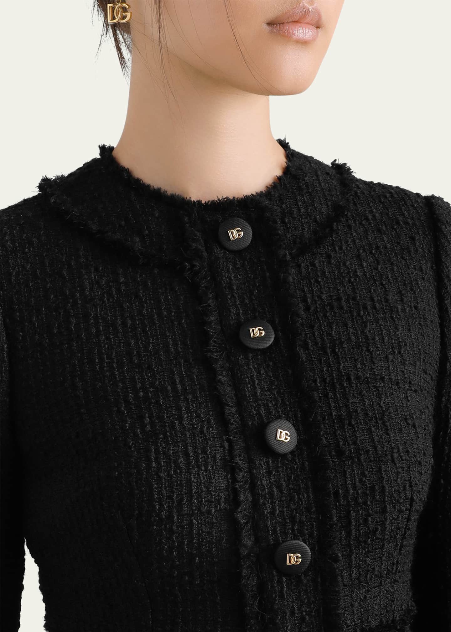Button-Front 3/4-Sleeve Tweed Dress
