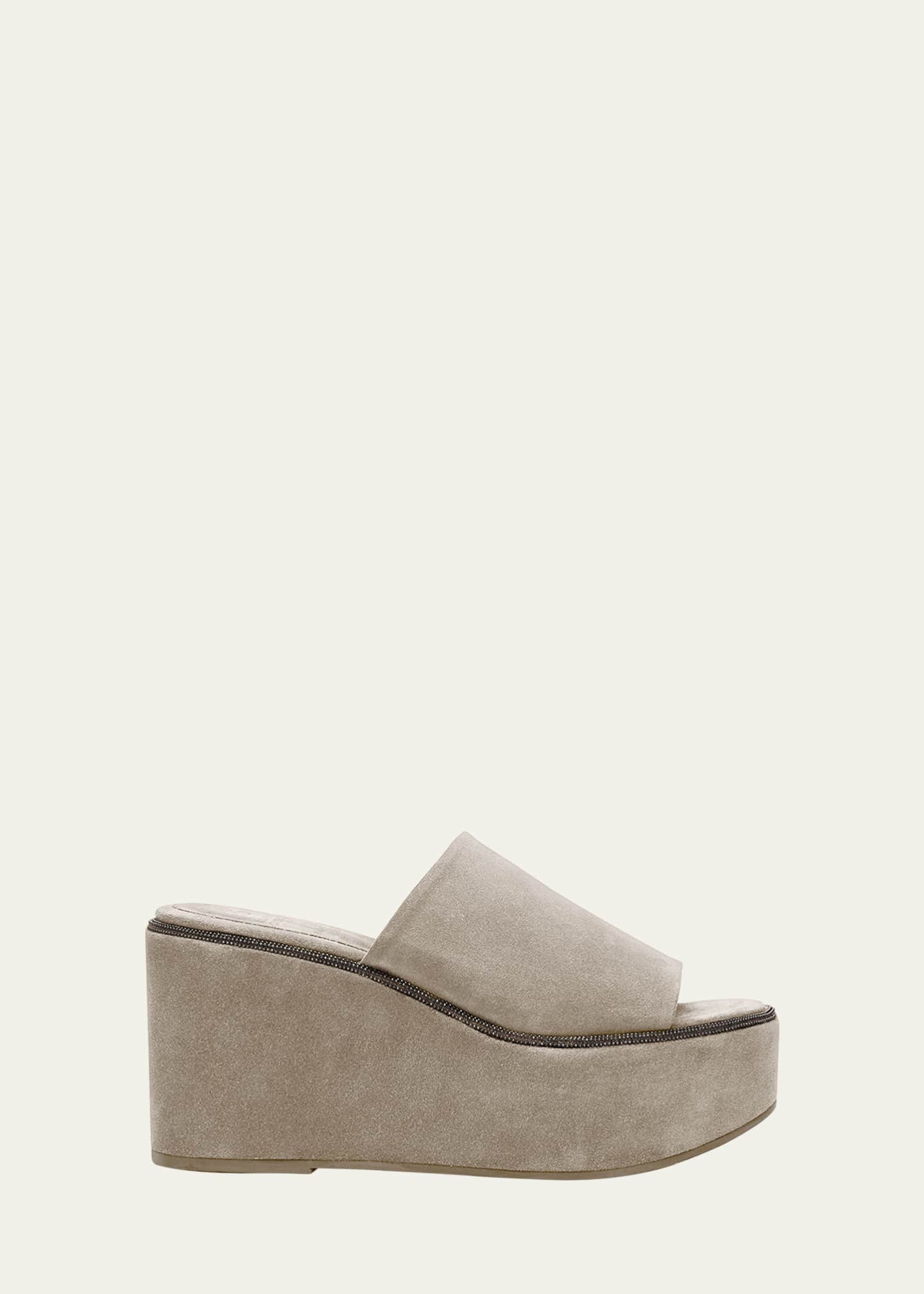 Brunello Cucinelli Suede Platform Slide Sandals Image 1 of 6