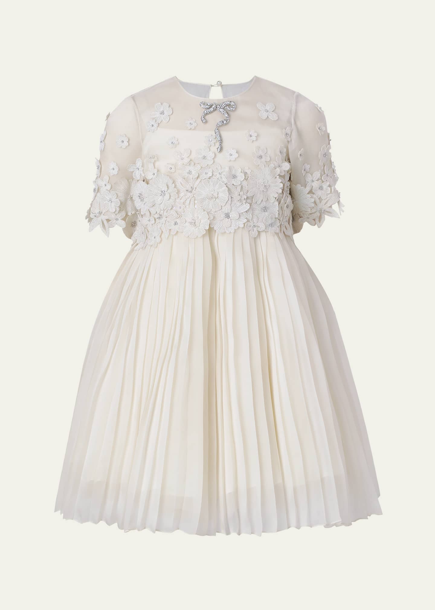 Maison Ava Girl's Leonie Pleated Floral Applique Mini Dress, Size 6-10 Image 1 of 3