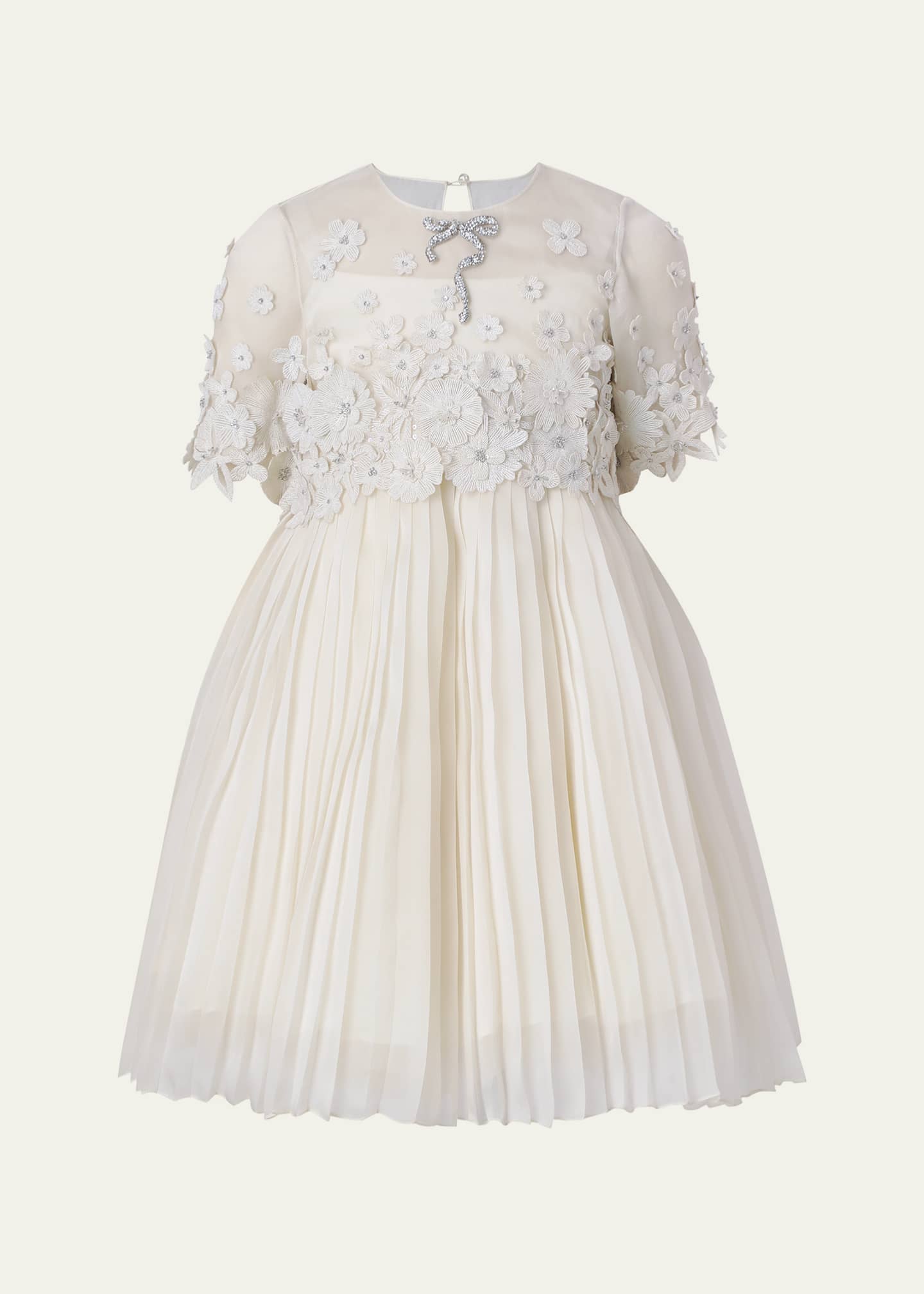 Maison Ava Girl's Leonie Pleated Floral Applique Mini Dress, Size 12-14 Image 1 of 3