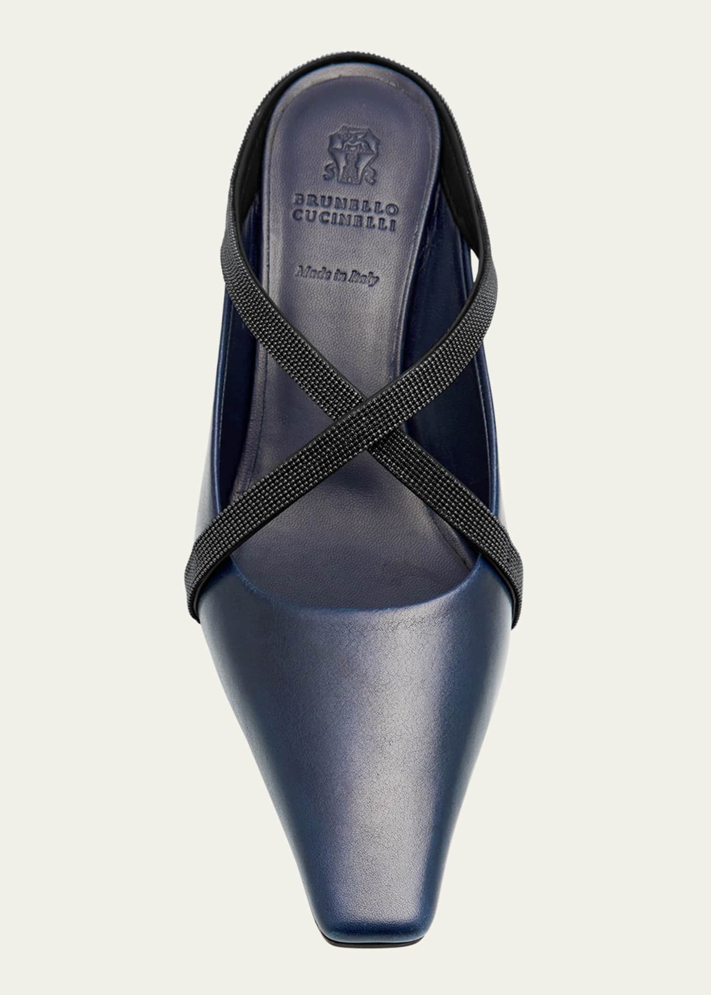 Brunello Cucinelli Leather Monili Crisscross Mule Pumps Image 4 of 4