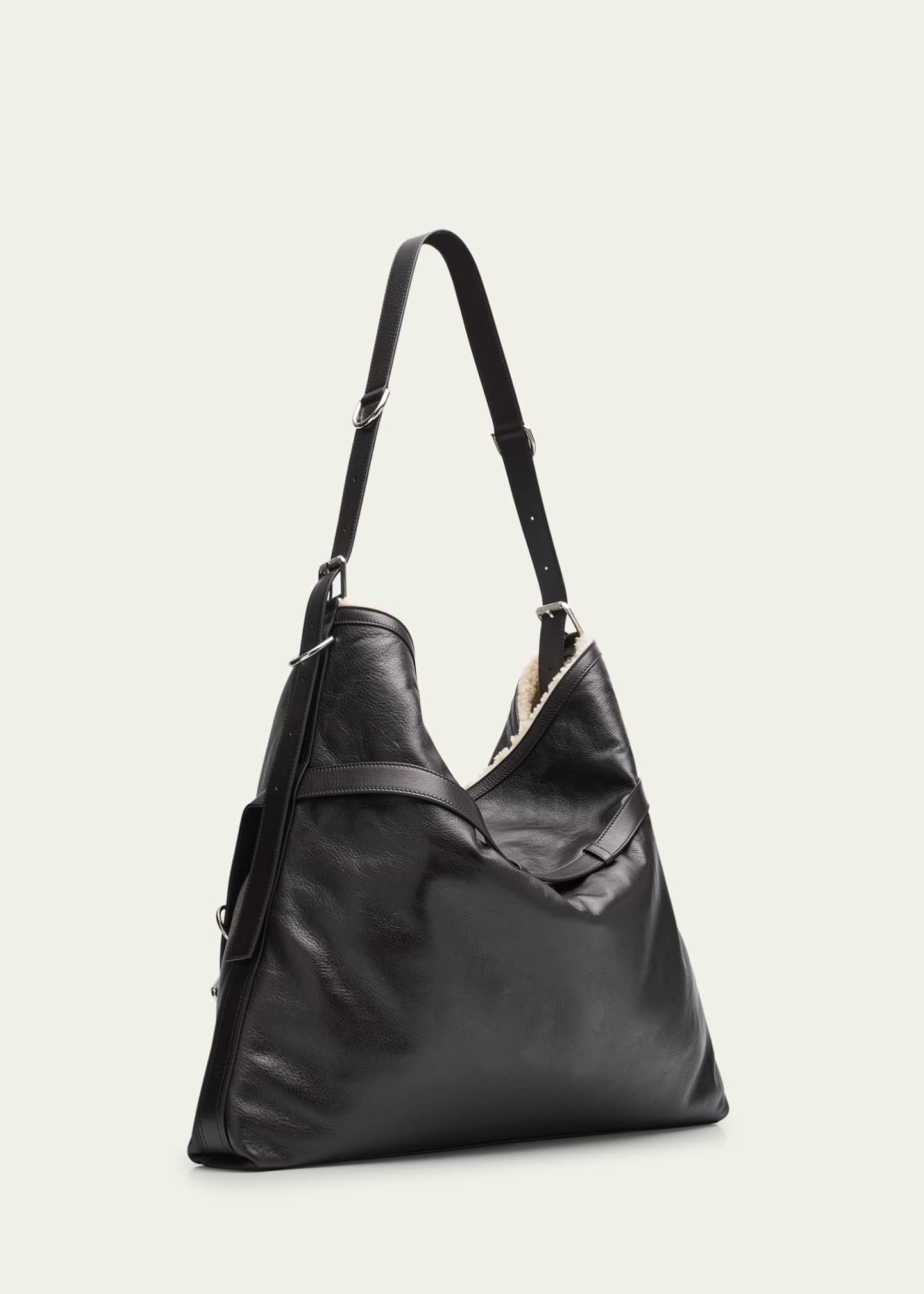 Givenchy Men's Voyou Large Leather Shearling-Lined Shoulder Bag Image 3 of 6
