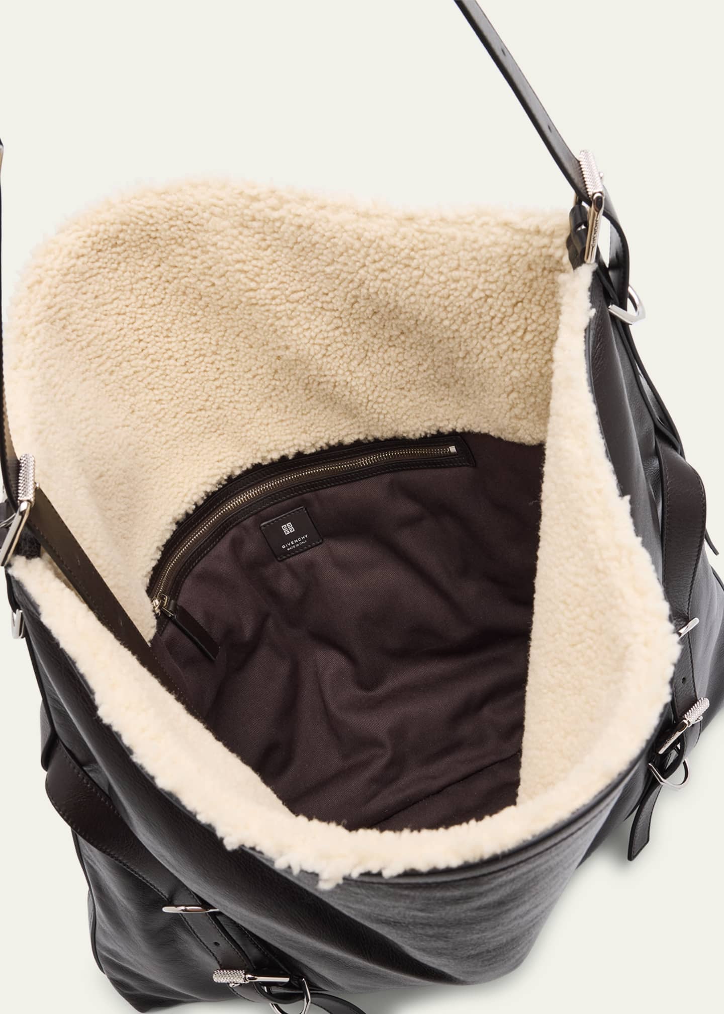 Givenchy Men's Voyou Large Leather Shearling-Lined Shoulder Bag Image 4 of 6